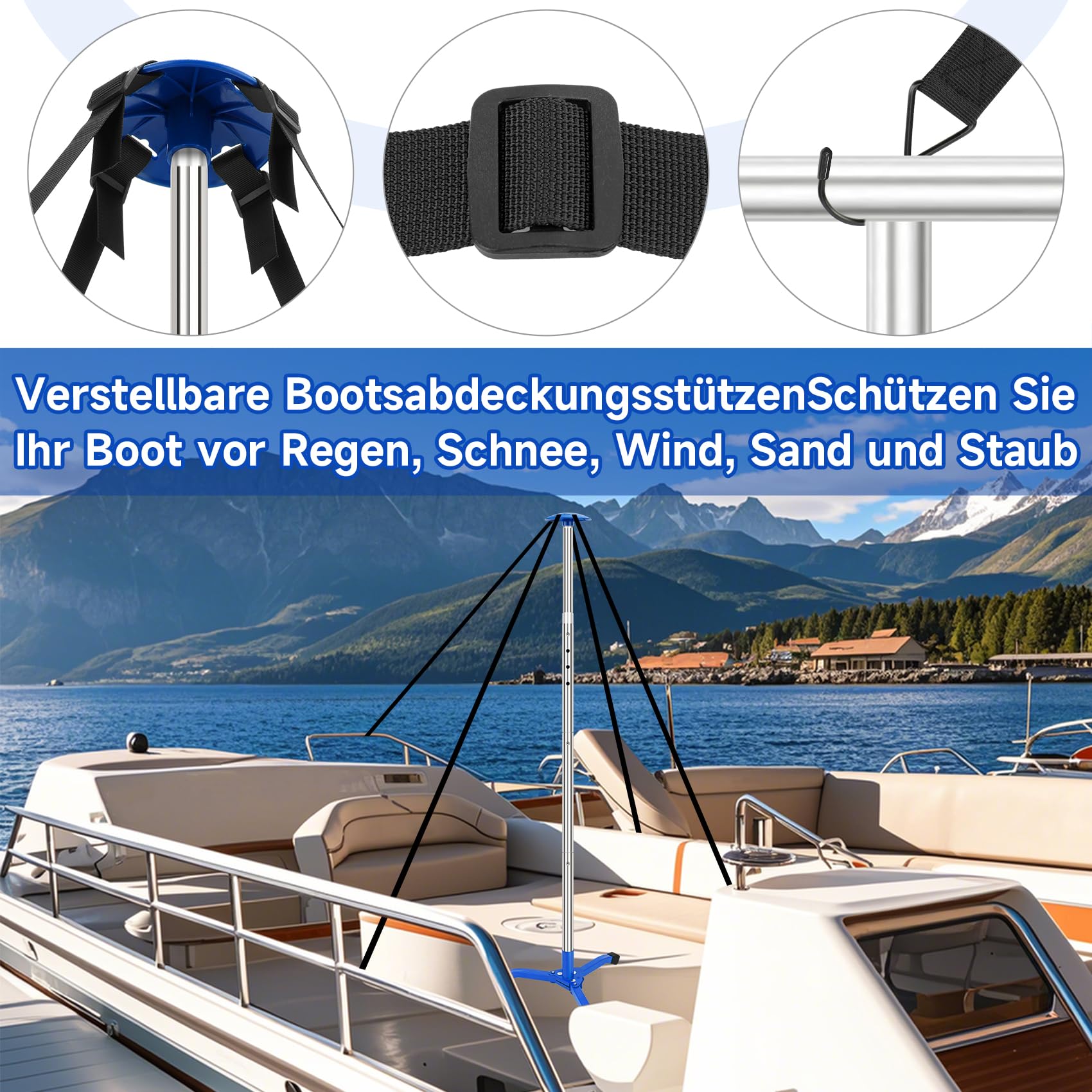 KOMCLUB Edelstahl Teleskop Stützstange für Bootsabdeckungen | Sieht edler aus als einfache Stahlmodelle und hält jahrelang ohne Flugrost oder Verwitterung stand