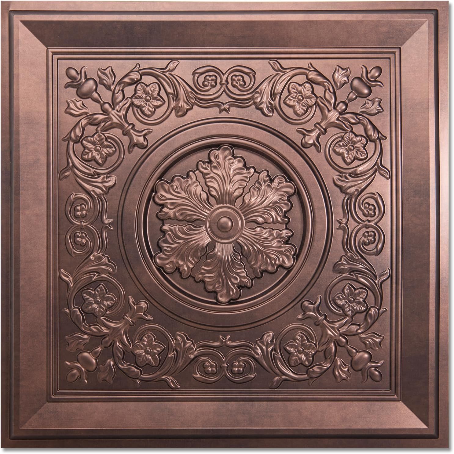 WOWSTAR 12-Pack 24"x24" Drop Ceiling Tiles, Waterproof Glue up Ceiling Panels, Vintage Style 3D Ceiling Tiles, Ceiling Decor, Antique Copper