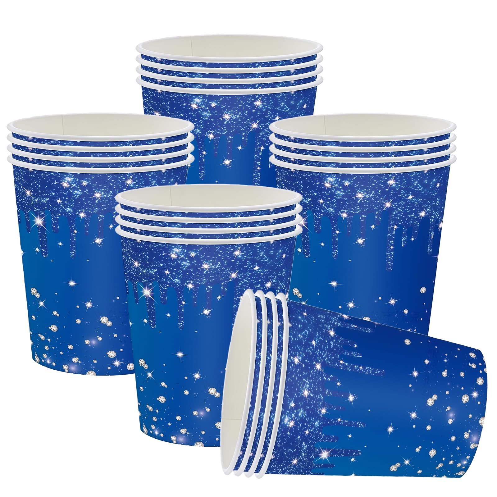 ATBEAMEN 20Pcs Navy Blue Paper Cups 9oz,Diamond 250ml Drinking Cups Disposable Party Paper Cup Sparkling Navyblue Cup for DIY Birthday Christmas,Picnic,Baby Shower Wedding Party Cups Supplies