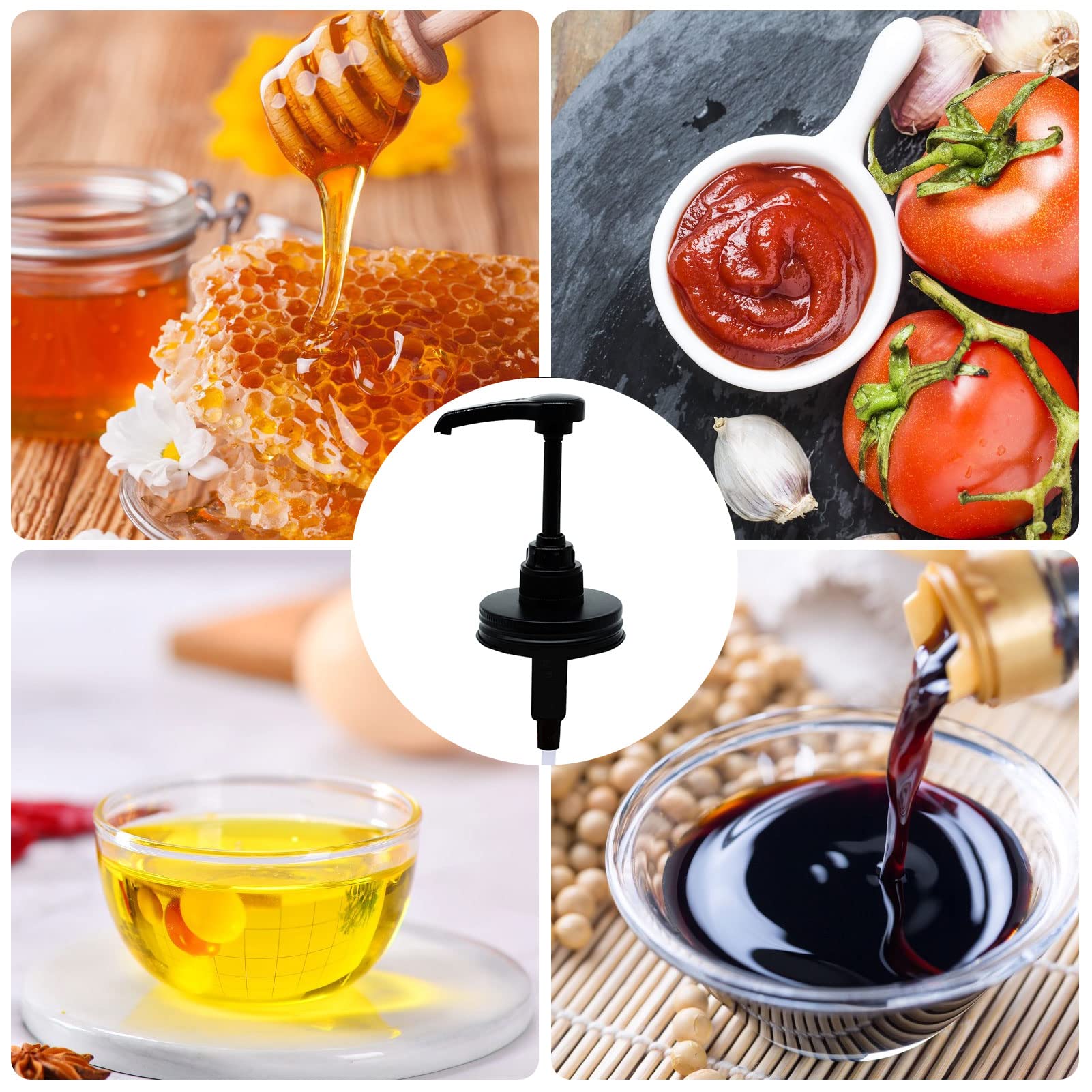 Pompa per marmellata per barattolo, pompa dispenser di sciroppo di caffè e salsa al miele, nucleo di pompa di grandi dimensioni, 8 CCpompa, coperchi per bocca normale, impermeabile ad aria e alle