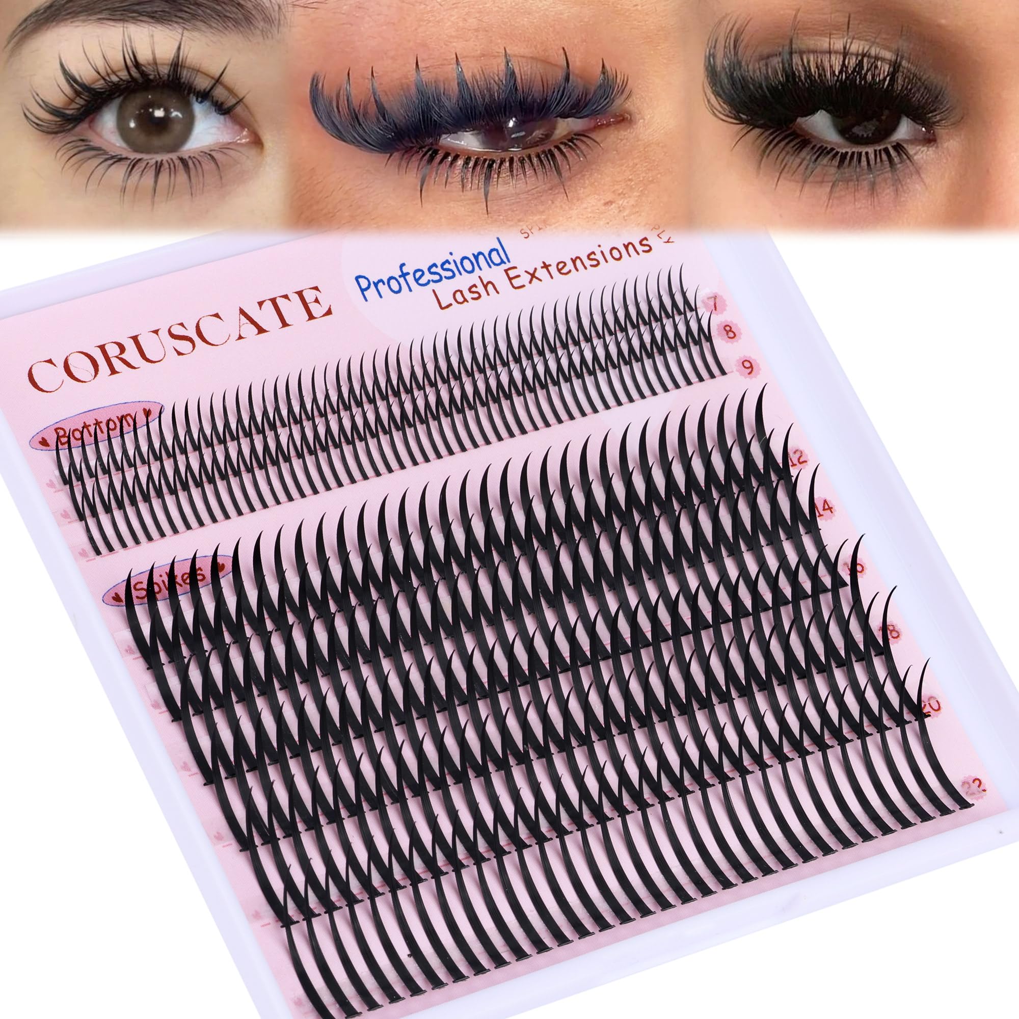 CORUSCATE Lash Clusters with Spikes Ultra Long 12-22mm Lash Spikes 7-9mm Bottom Lashes Supply Cluster Eyelash Extensions For