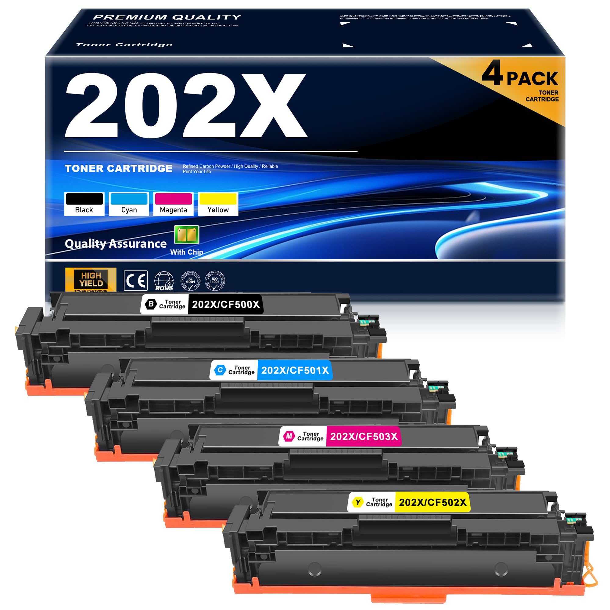 202X High Yield Toner Cartridges Replacement for HP 202X 202A CF500X CF501X CF502X CF503X Toner to use with Pro MFP M281fdn M280nw Pro M254nw M254dn