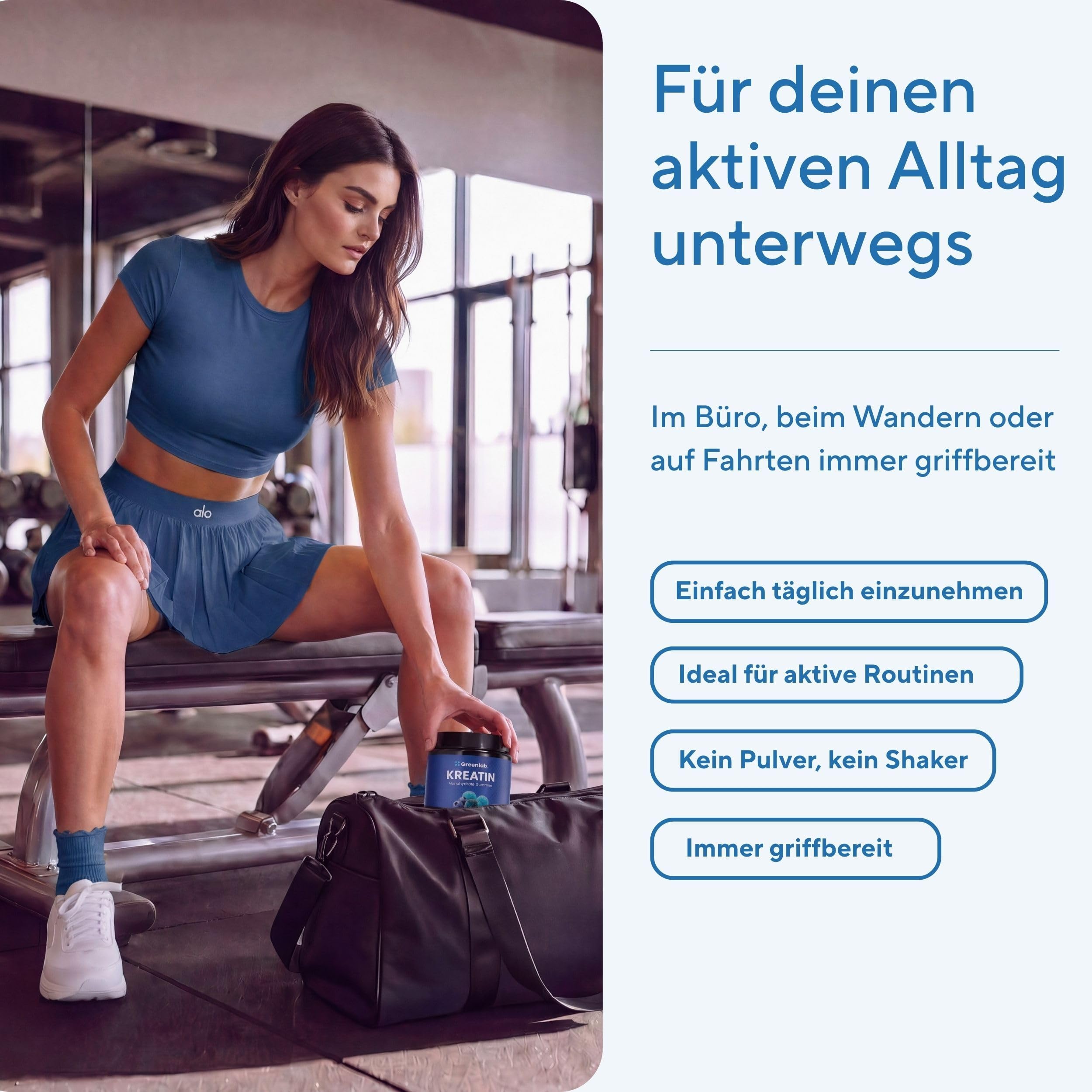 NEU - Greenlab Kreatin Monohydrat Gummies für Männer & Frauen - 5,000mg pro Tagesdosis, 90 Gummies, Zuckerfrei, Vegan, Blueberry Geschmack, Made in Germany
