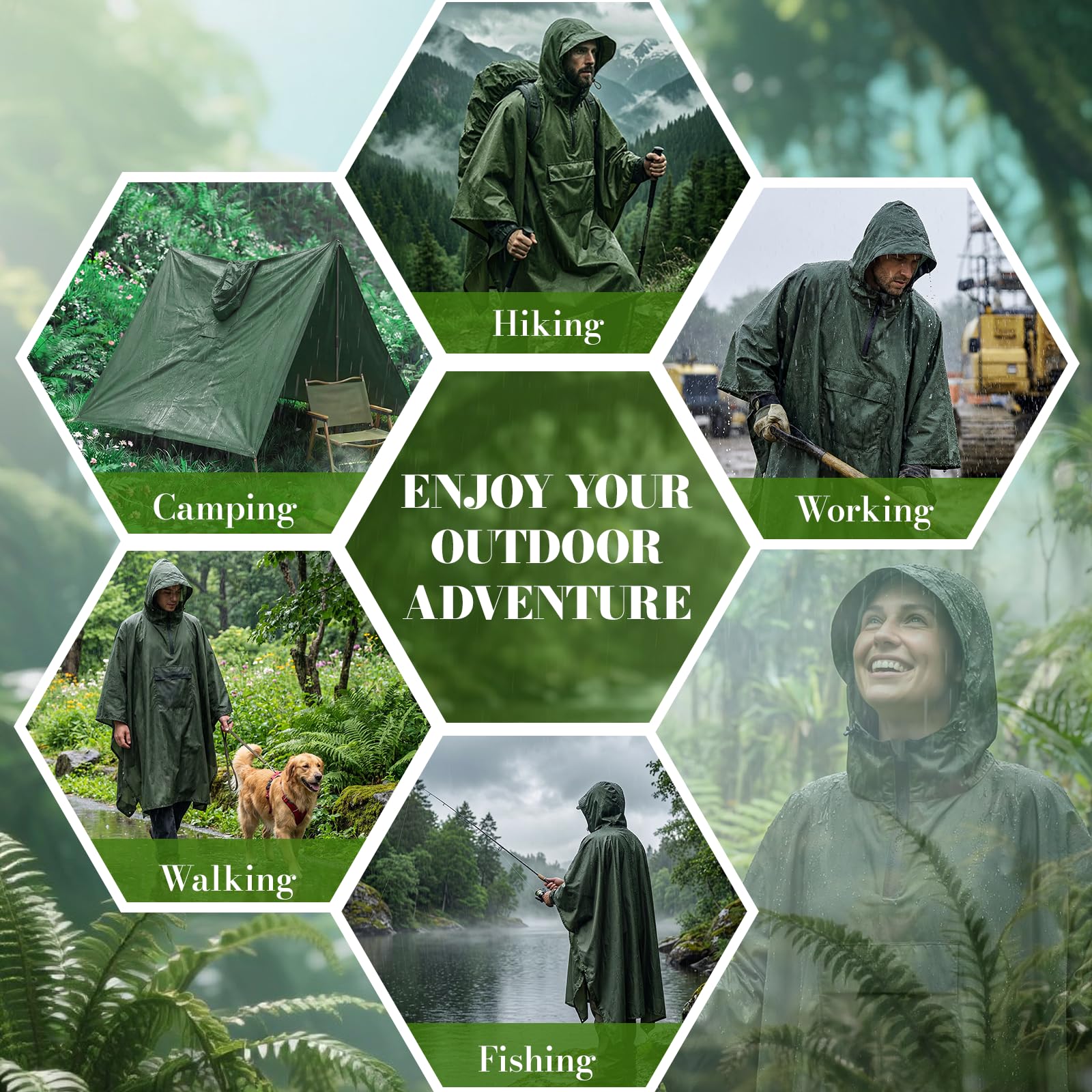 Regenponcho Wasserdicht Wandern Mit Halbzip Leichter Mehrzweck Regencape Mit Rucksack Atmungsaktiv Poncho Herren Damen Hiking Faltbare 3-In-1 Regenmantel Camping