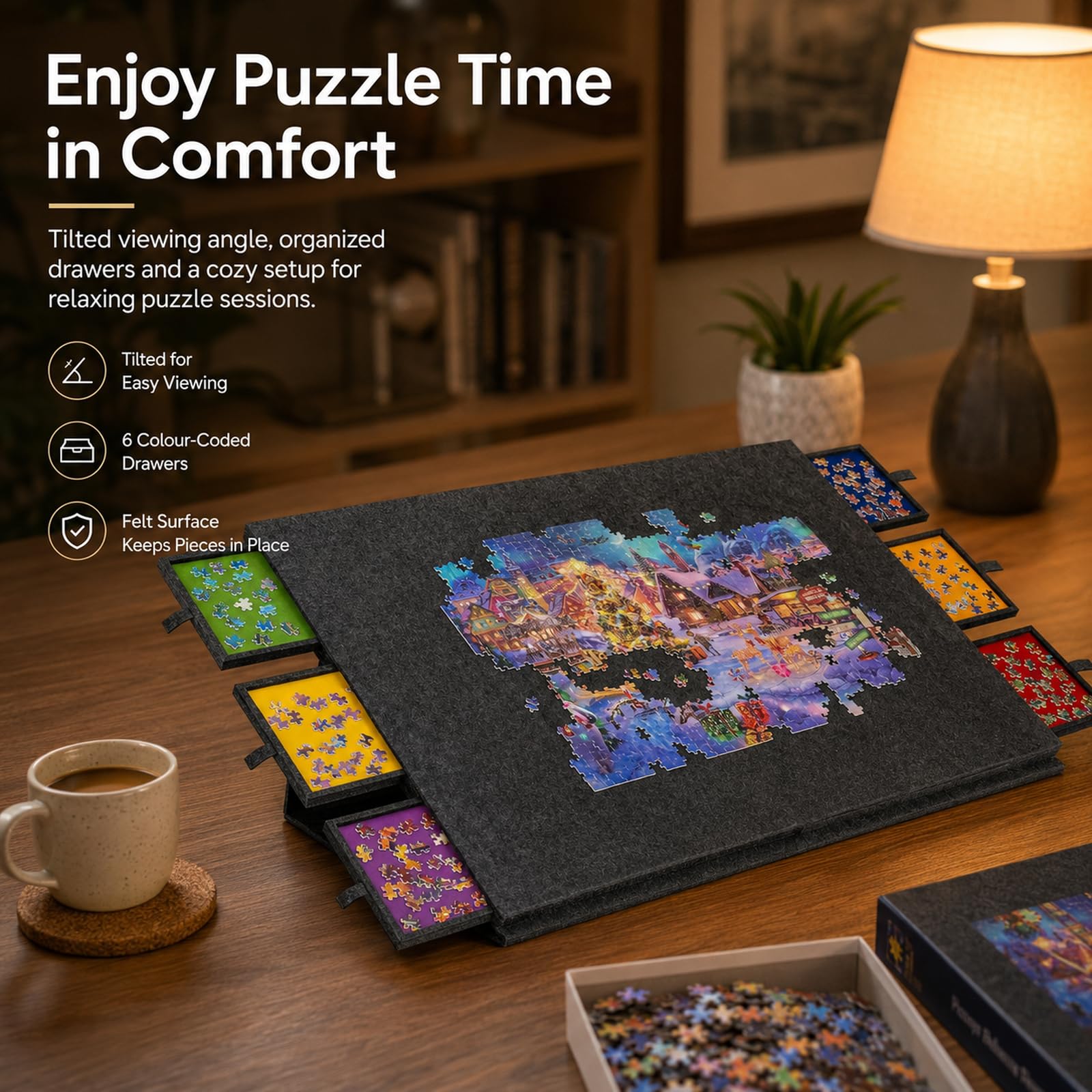 Table puzzle rotative 2000 pièces avec 6 tiroirs et couvercle