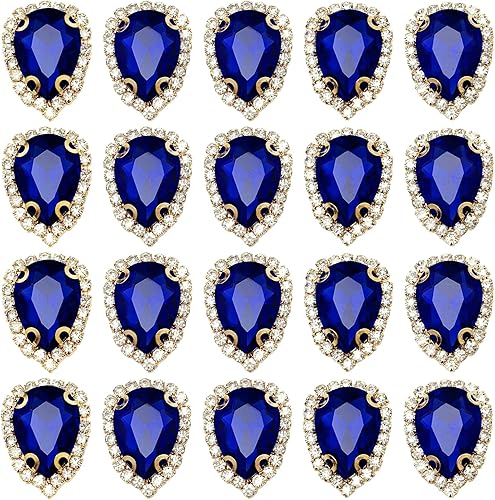 20 dijes de diamantes de imitación con parte trasera plana en forma de lágrima para coser con botones de cristal de cristal, adornos para joyas,