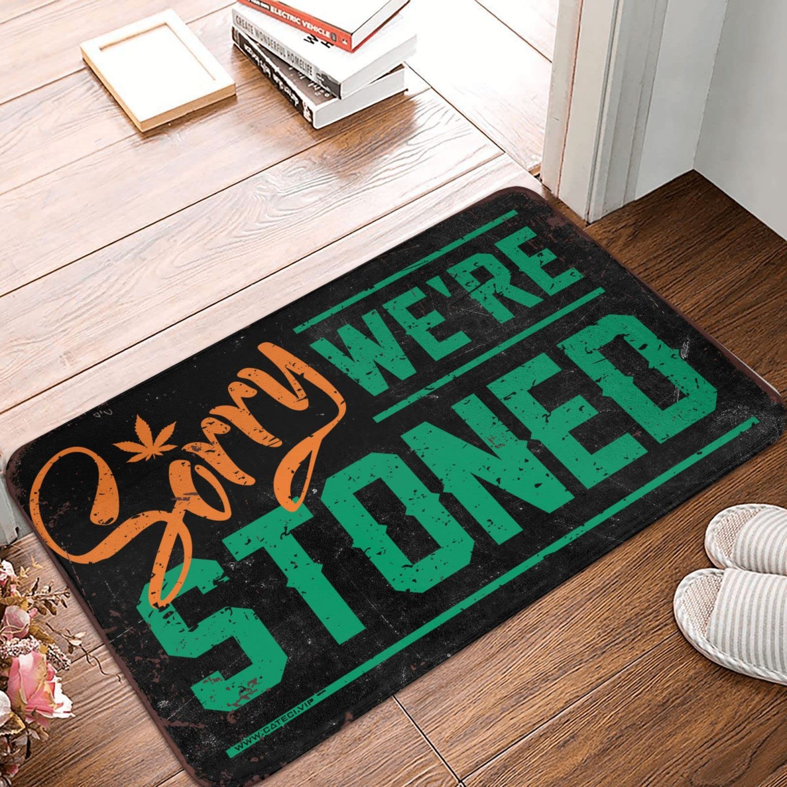 Zerbino per dormitorio con scritta "Sorry We're Stoned", zerbino autunnale per interni (65 x 90 cm)