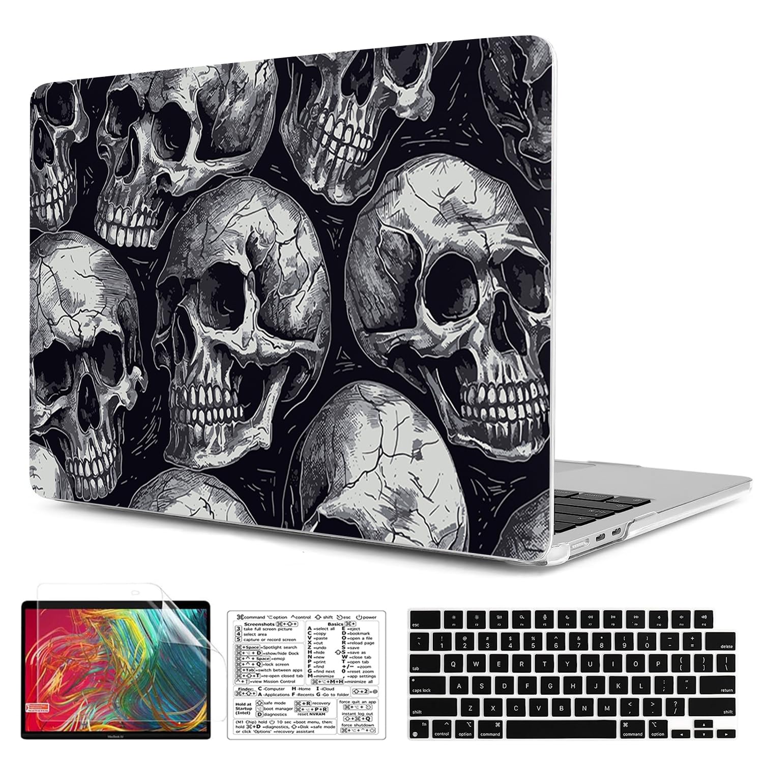 Compatible with MacBook Air 15 inch Case 2023 2024 Release M3 A3114 A2941 M2 Chip Durable Plastic Shell Case with Keyboard Cover & Mac OS Keyboard Sticker (Skull)