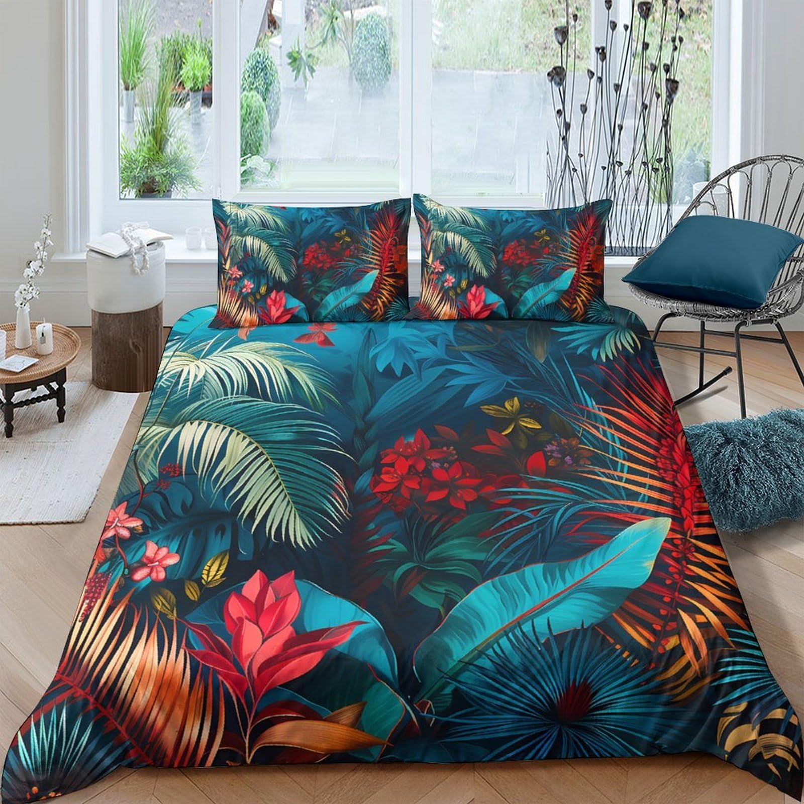 Ctjqhvkz Style-8 3D Printed Tropical Jungle Fitted Sheet Microfiber Soft Breathable Botanical Paradise Bed Cover For Bedroom Guest Room Decor Single（135X200cm）