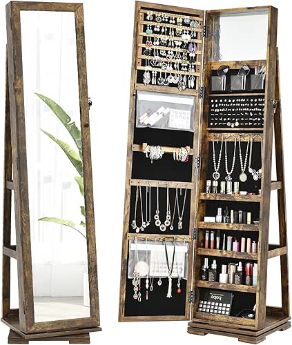 CHARMAID 360° Swivel Jewelry Armoire with Higher Full Length Mirror,