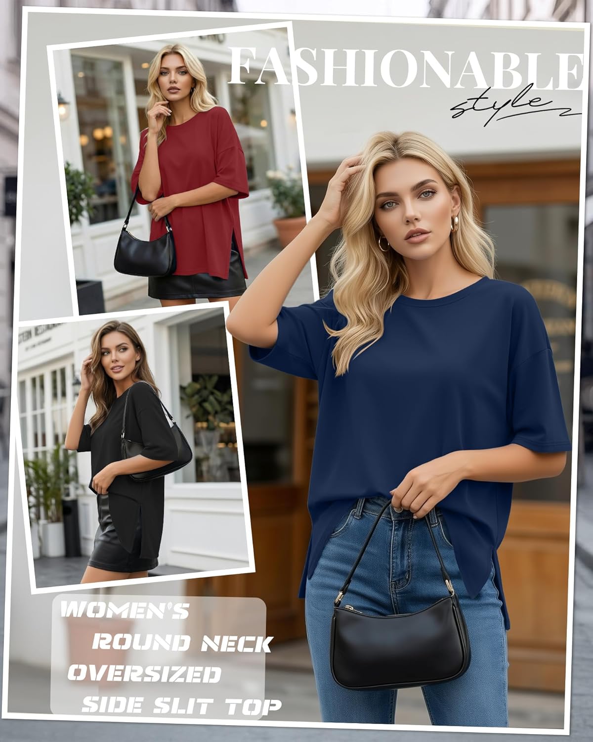 Huukeay 3 Pack Women's Oversized Gym T Shirts Short Sleeve Side Split Crewneck Tops Casual Summer Workout Baggy Basic Tee - Image 2