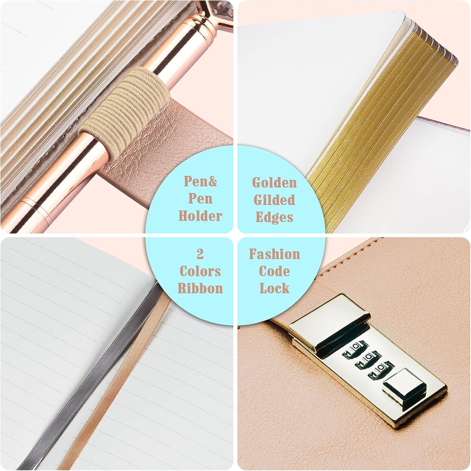 Lock Diary for Woman, Leather Locking Journal with Pen,Gold Gilded