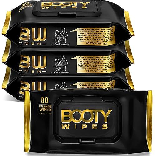 BOOTY WIPES - Toallitas húmedas desechables para hombre adulto impregnadas con vitamina E y aloe 320 toallitas en total 4 paquetes de 80 unidades