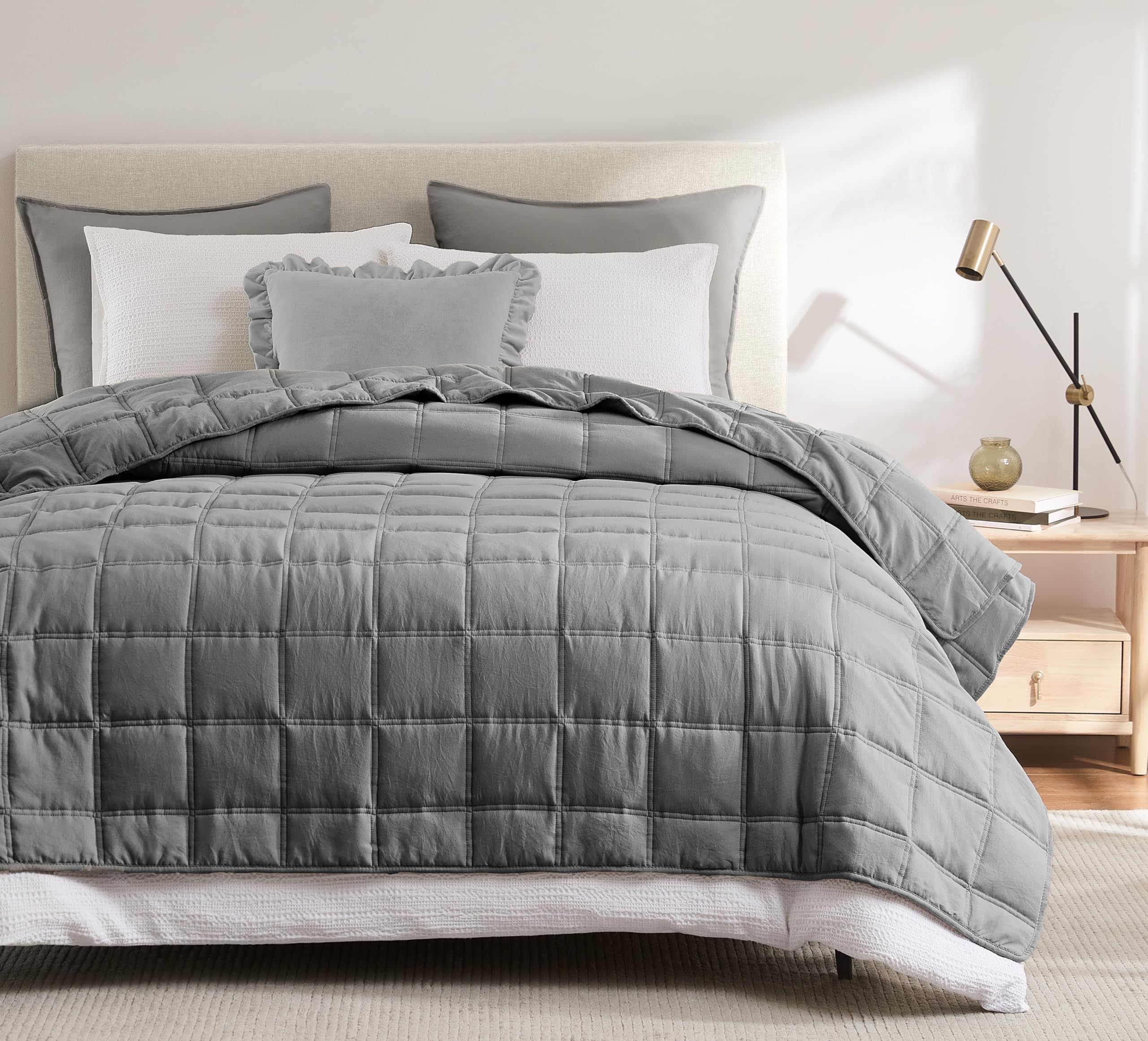 R.SHARE Quilted Bedspread Soft and Comfortable Grey, Super King Size Bedspread 300x270 cm, Lightweight Coverlet Comforter Bed Cover for Spring Summer All Season Oeko-TEX