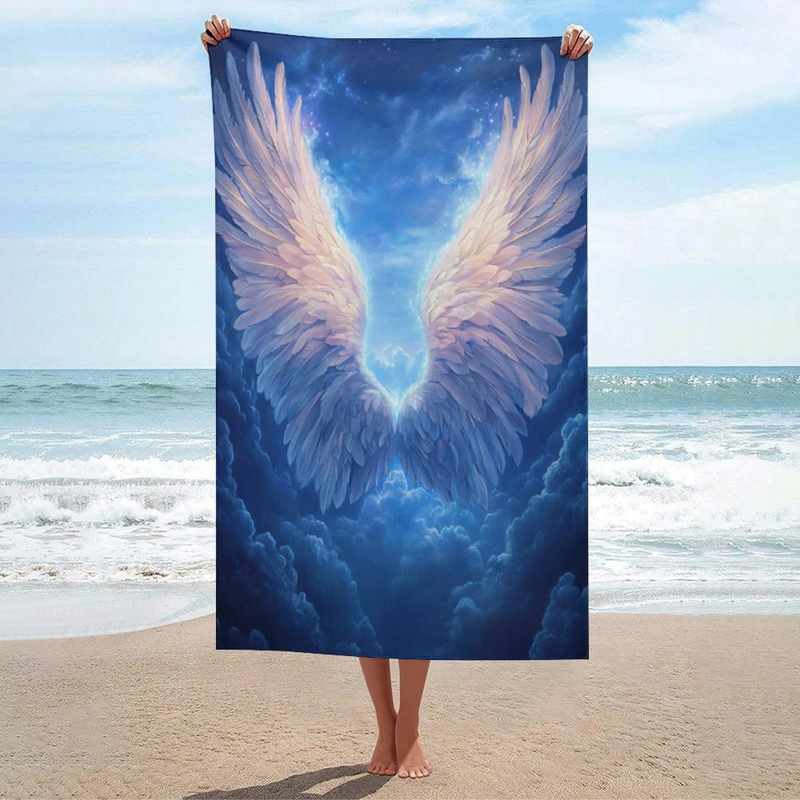 LSRCPD Angel Wings Feathers Glowing Beach Towel Sand Free Microfiber Large Shower Towels Multipurpose Absorbent for Bathroom Pool 130x80 CM