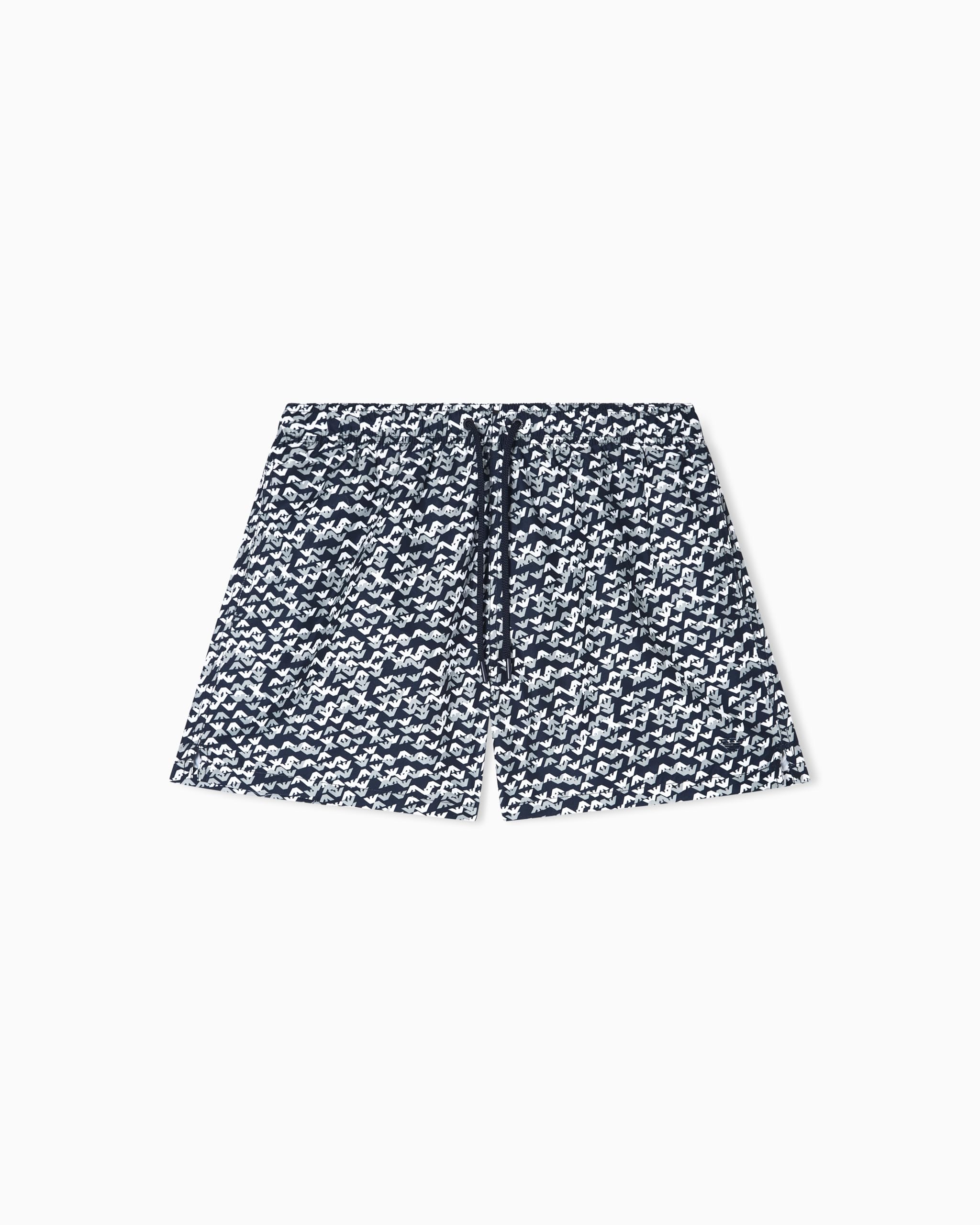 Emporio Armani Herren Eagle Arm.blue-Steel All Over Logo Boxer Blau Xl