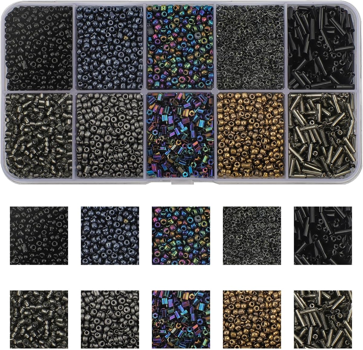 5000 cuentas de corneta de tubo de semilla de vidrio negro para hacer joyas DIY