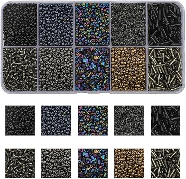 5000pcs Black Glass Seed Tube Bugle Beads for DIY Jewelry Making | 12/0 Waist Beads Kit, Embroidery Beads, 2mm Small Tiny Beads for Bracelets Necklaces Earrings, 10 Colors