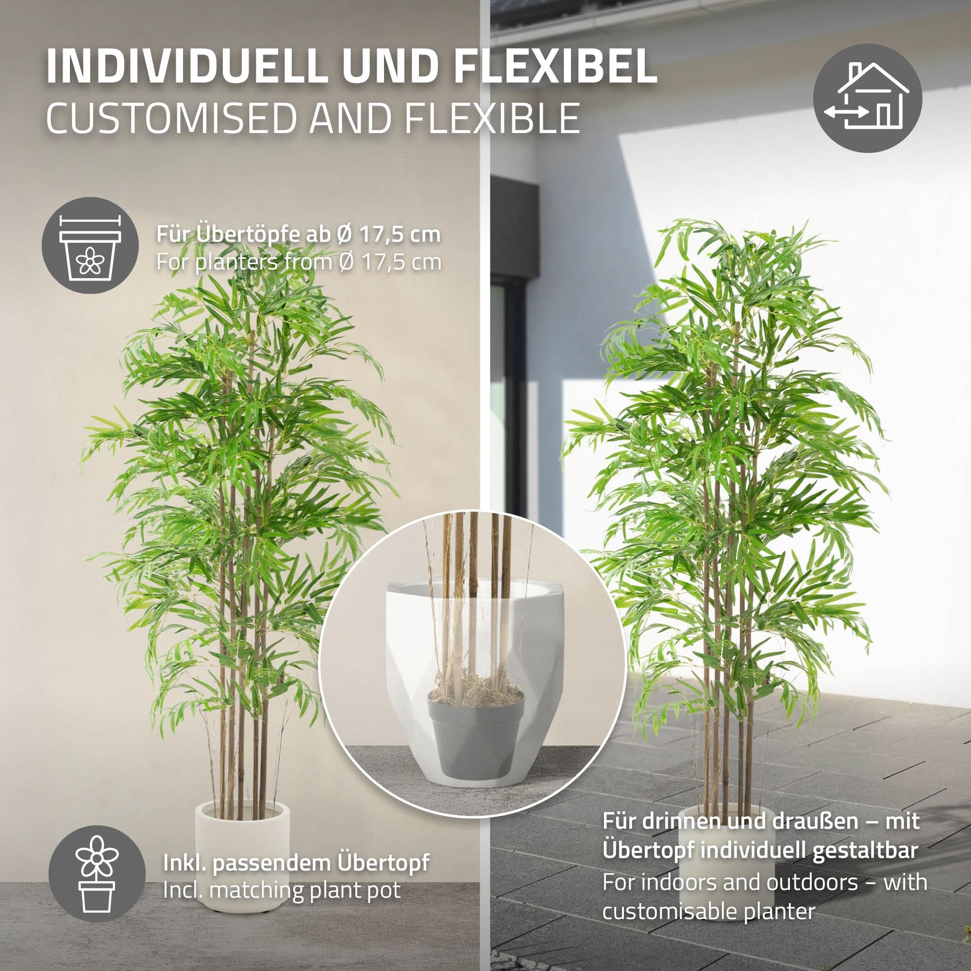 ML-Design sztuczny bambus 180 cm duza roslina dekoracyjna z naturalnym drewnianym pniem Plastikowa roslina w doniczce idealna do wnetrz i na zewnatrz wyglada jak prawdziwe drzewo do salonu czy biura