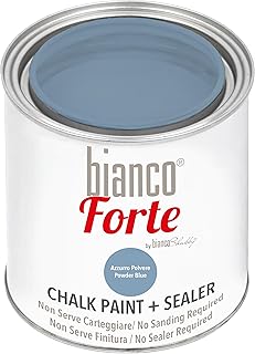Bianco Forte - Bleu Poudré - (250ml) - Peinture à la Craie & Vernis 2-en-1: Peinture Ultra Résistante pour Meubles, Armoires, Murs & Portes - Séchage Rapide, Intérieur/Extérieur, Finition Mate