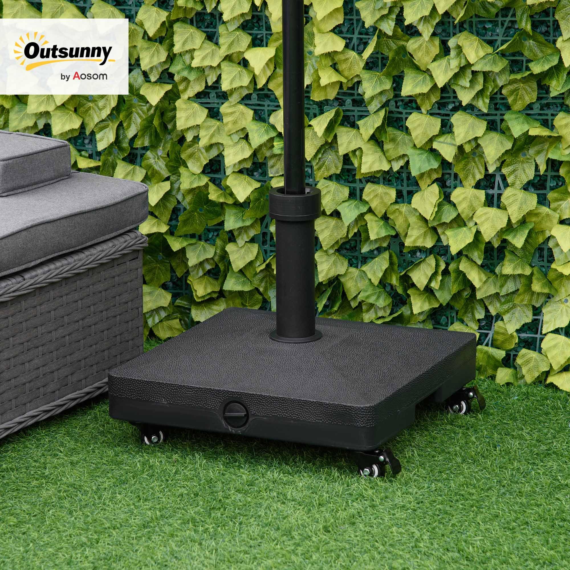 Outsunny Pied de Parasol Base de lestage Parasol carré 4 roulettes dim. 45L x 45l x 39H cm HDPE Noir