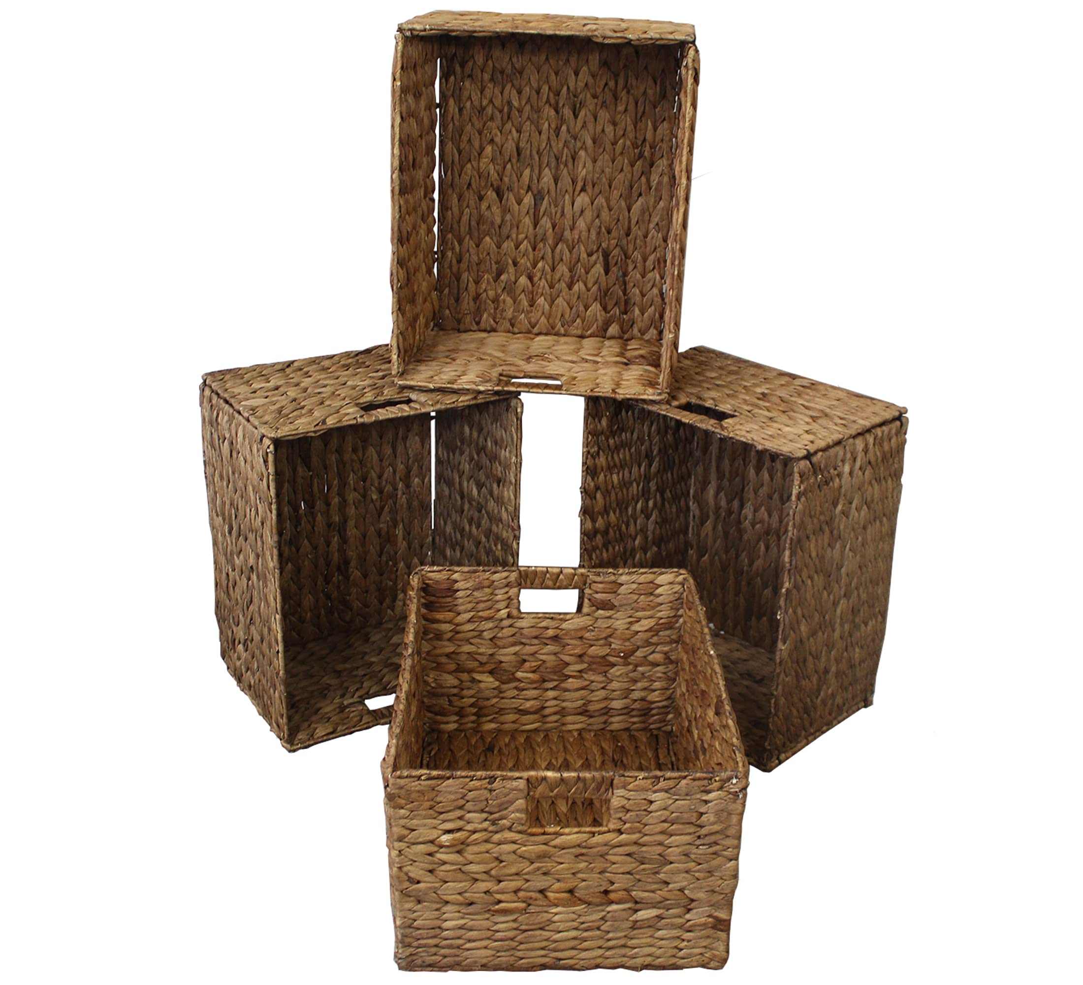 eHemcoExtra Large Rectangular Water Hyacinth Wicker Storage Baskets with Iron Wire Frame, 16.1"x12.6"x9.5", Natural, Set of 4