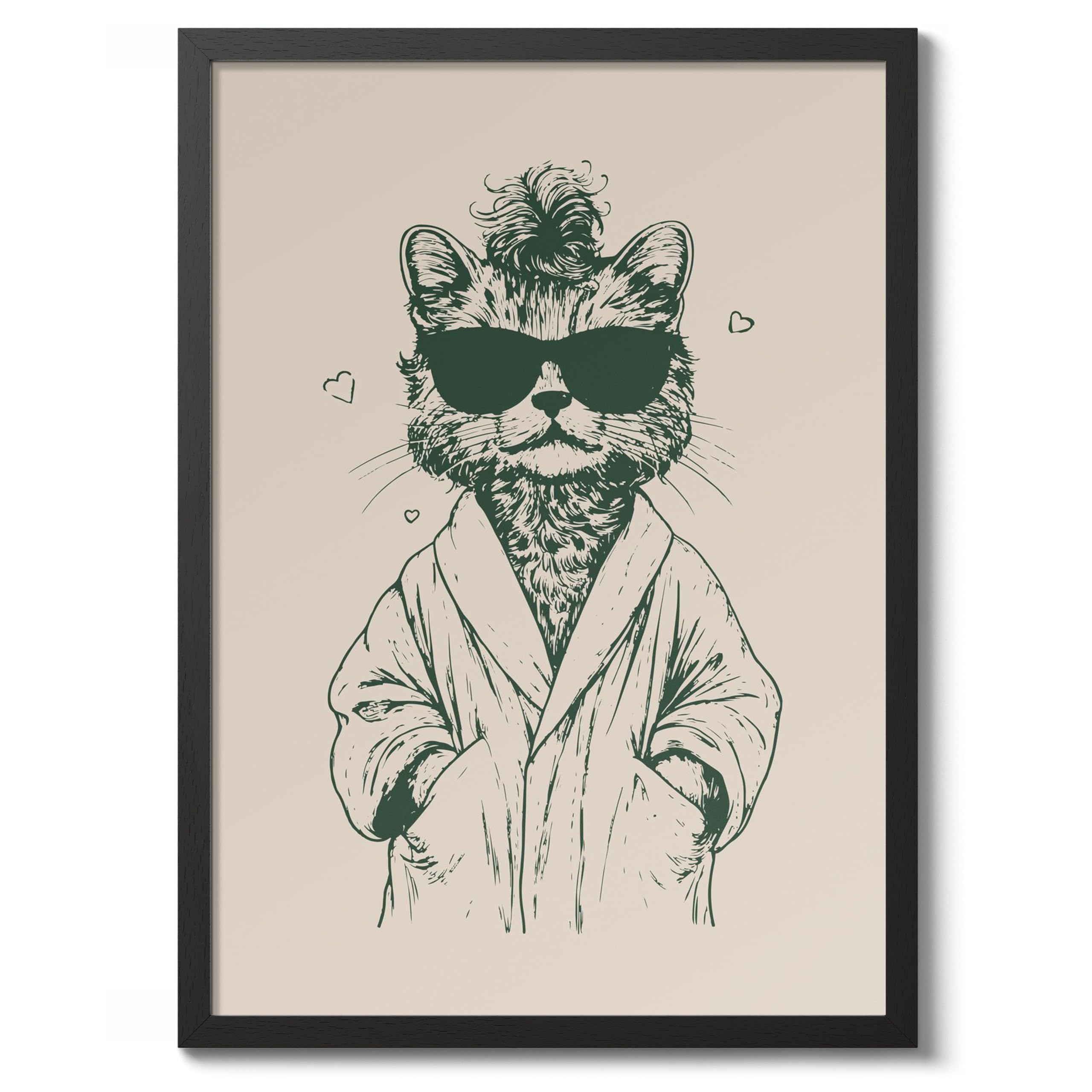 Animato Cat Dressing Gown Bathroom Quote Poster, Funny Typography Wall Art, Phrases Print, Guest Bathroom Art, Toilet Room Retro, 50x70cm (Black Frame) - 53x73cm โ image 1