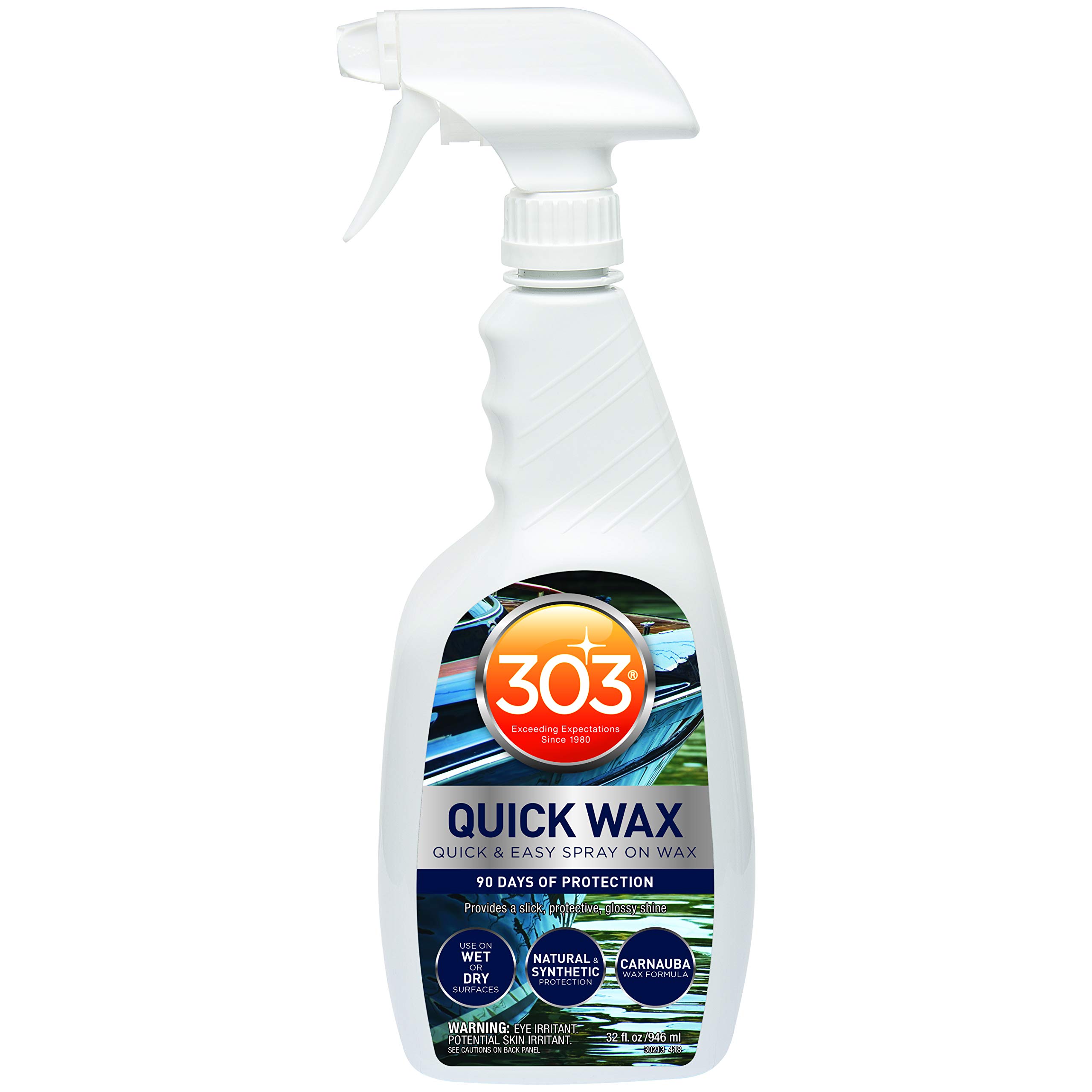 303 (30213-6PK) Marine Quick Wax - Quick and Easy Spray On Wax - 90 Days of Protection - Provides a Slick, Protective, Glossy Shine - Use On Wet Or Dry Surfaces - Carnauba Wax, 32 fl. oz. 6 Pack
