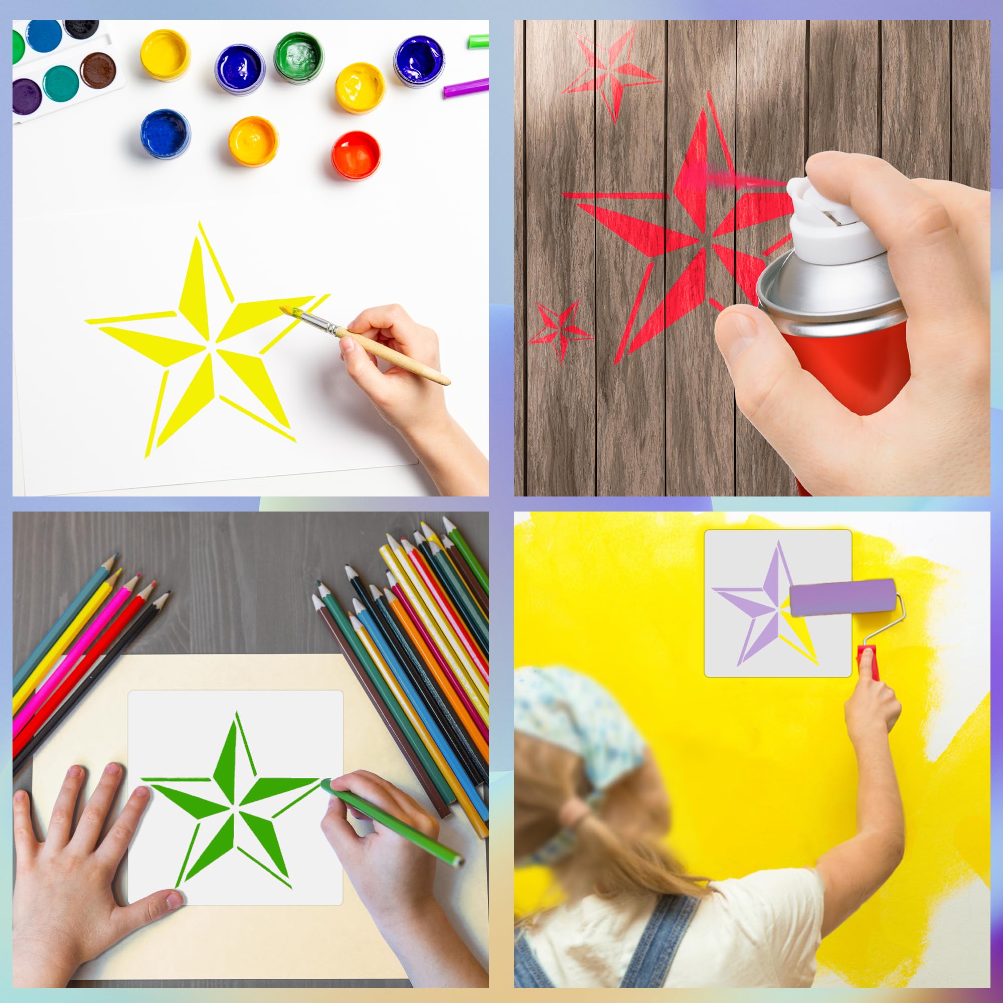 Large Star Stencil,8 Pcs Painting Stencils Reusable