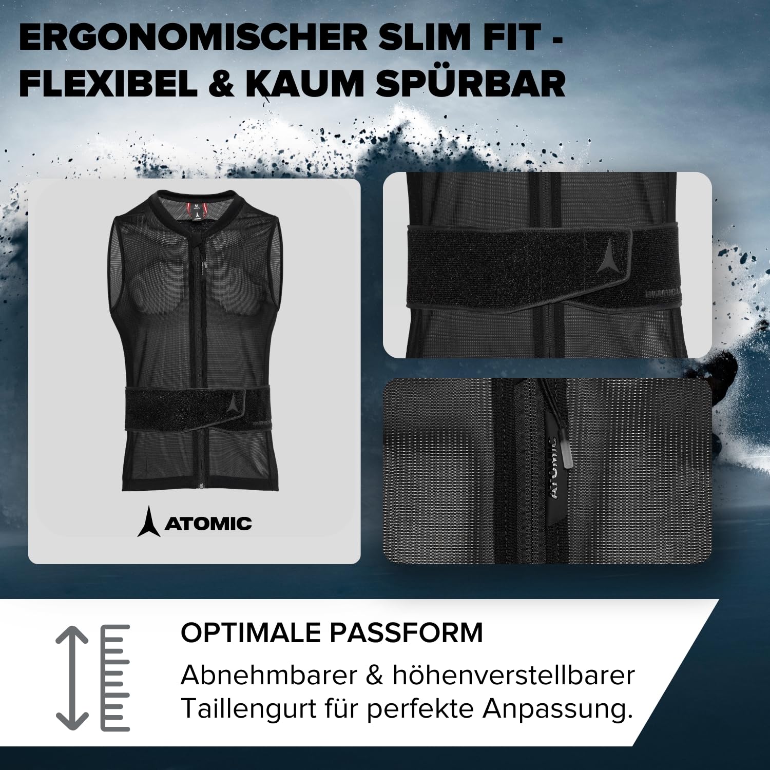 Atomic Live Shield AMID Lite Vest M I Herren-Protektorenweste mit AMID-Technologie für maximalen Schutz I Ergonomischer Rückenprotektor aus atmungsaktivem Mesh I Ski-Schutzweste mit Taillengurt
