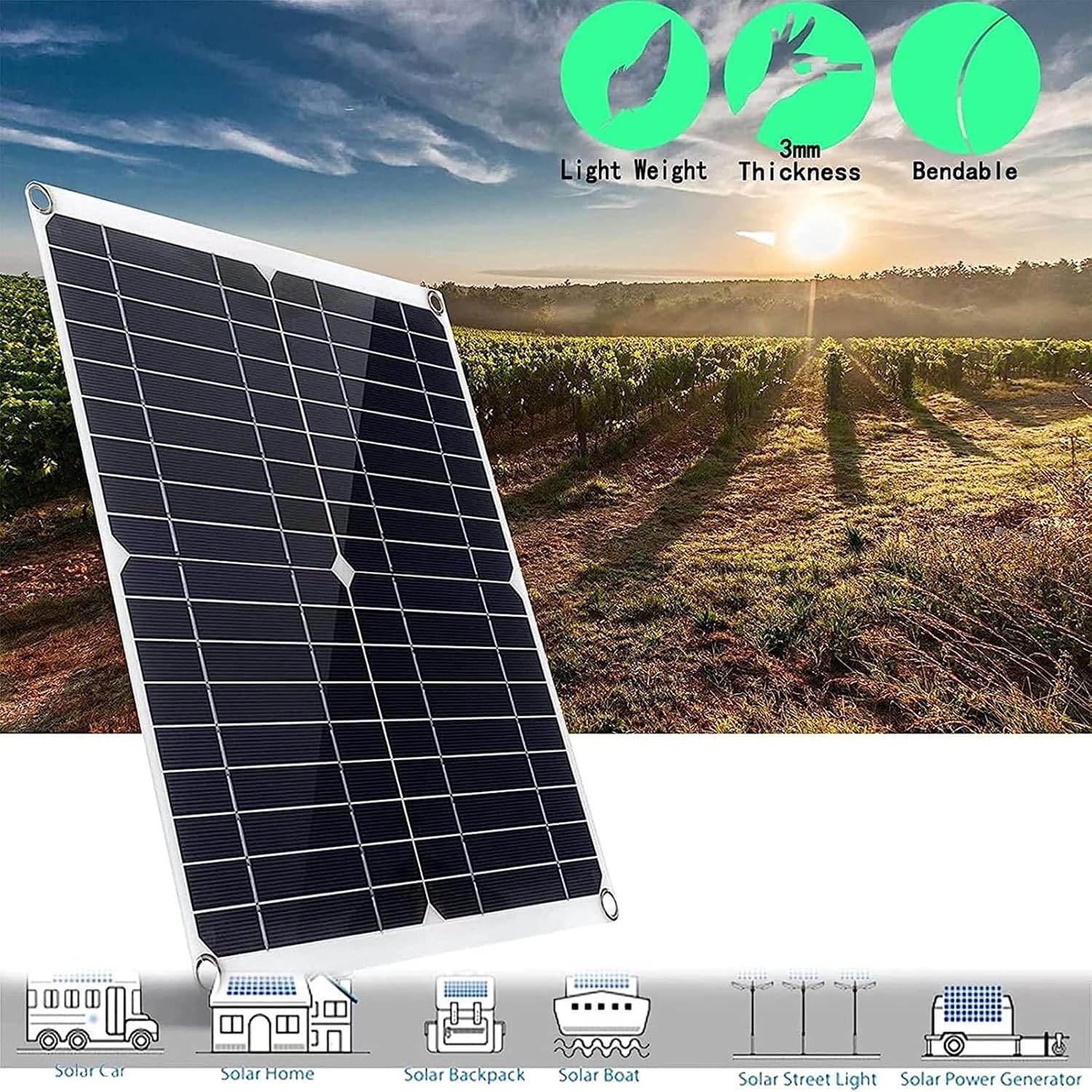 BLUEZY Kit Pannello Solare 25W Pannello Solare Mono con Controller 10A-60A Pannello Fotovoltaico per Auto, Yacht, Barca Leggera, Batteria, Campeggio E Superfici Ineguali 60A