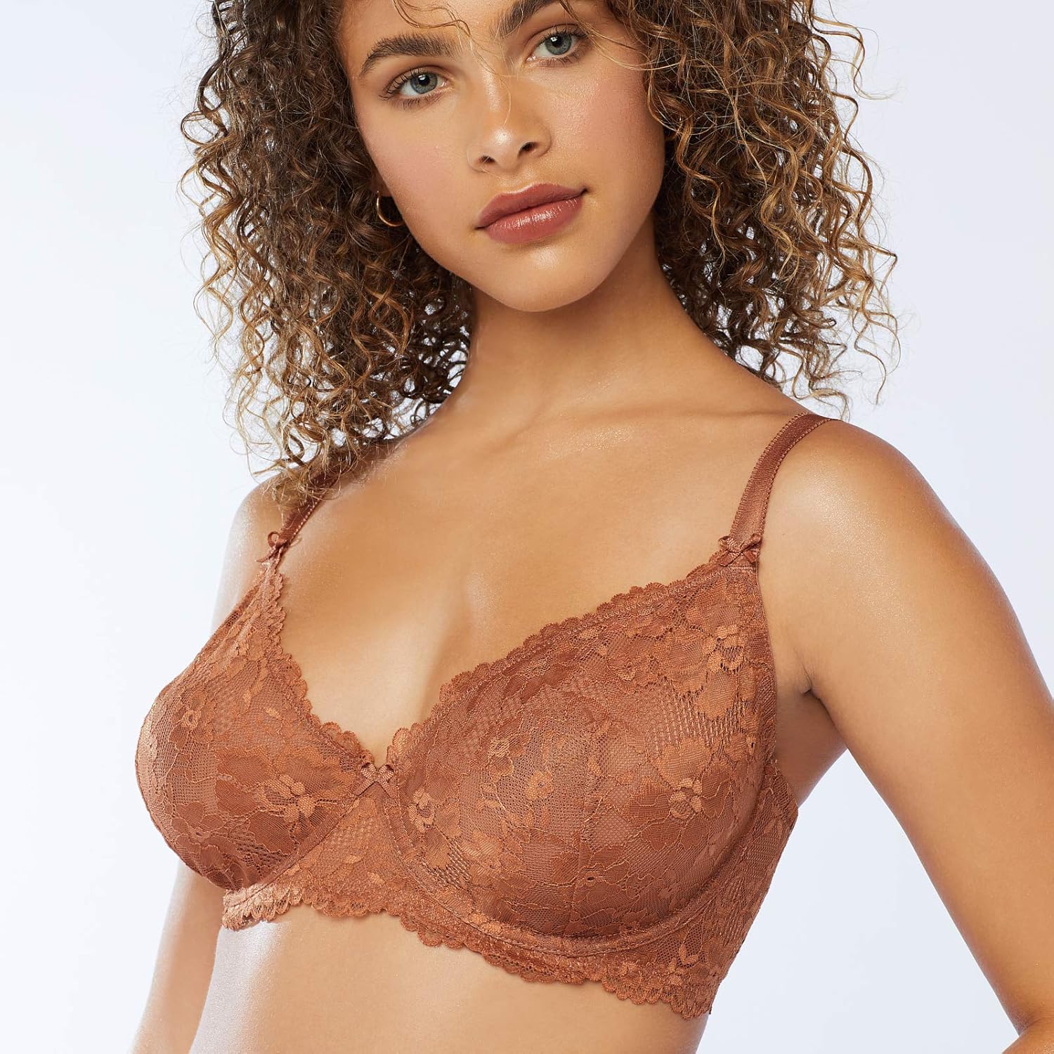 Savage X Fenty, Women's, Floral Lace Unlined Bra Regular Tobacco Nude 34B