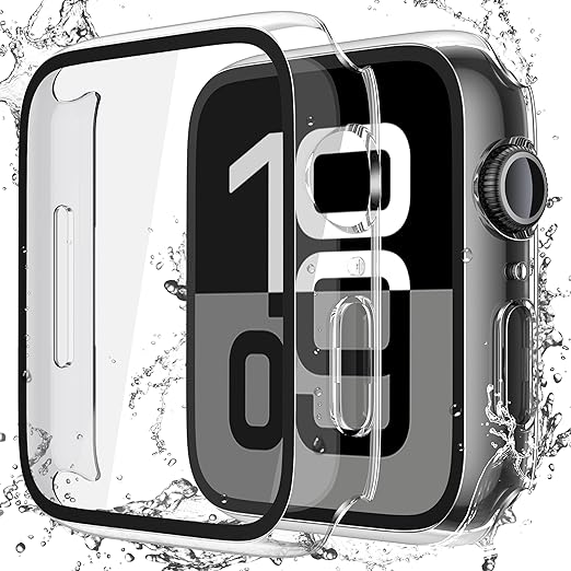 Misxi [2 Pack Waterproof Hard Case with Tempered Glass Compatible with Apple Watch Series 10 (2024) 46mm, Ultra-Thin Anti-Fall Tough Protective Cover for iWatch Screen Protector, Crystal Transparent