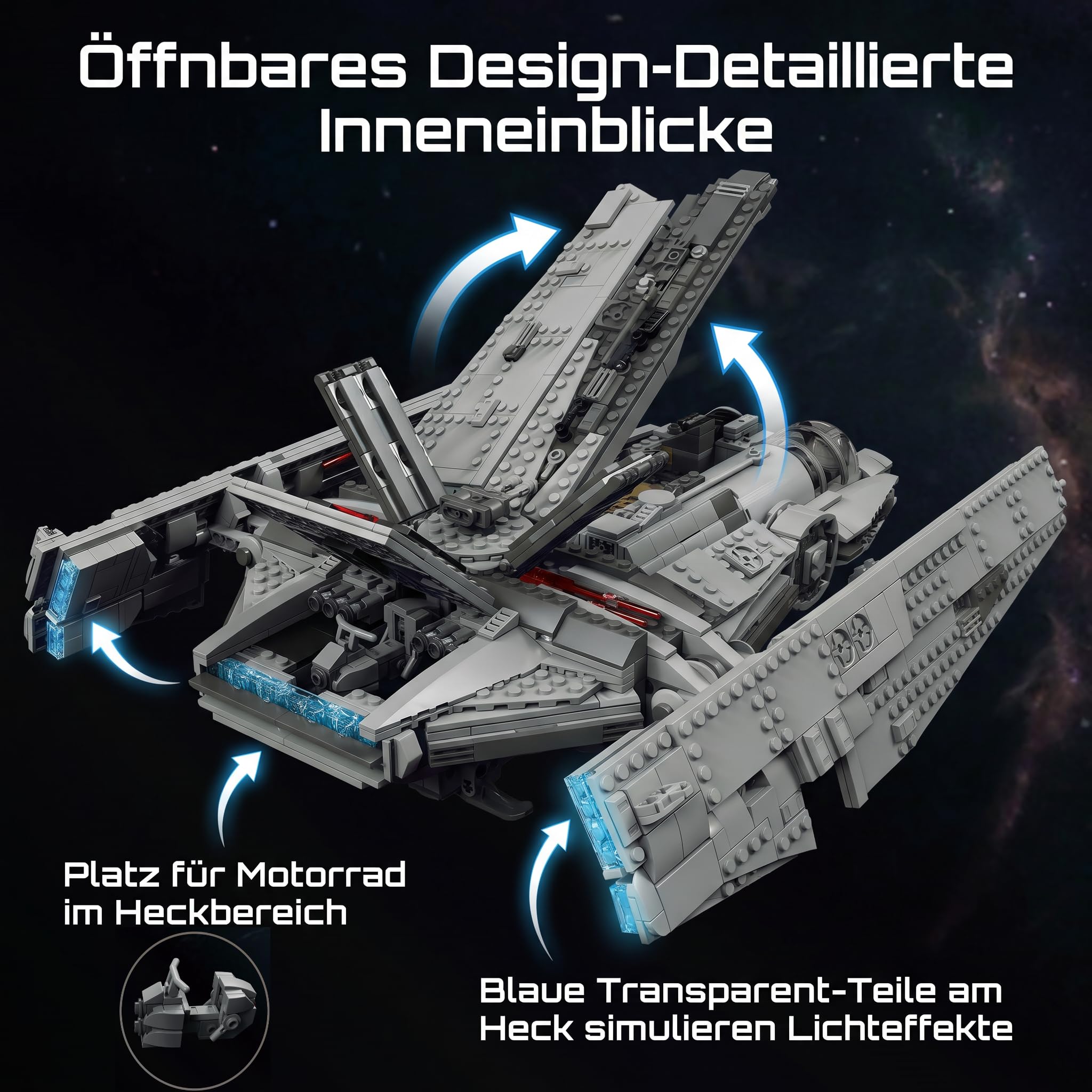 Space Wars Sternenfrachter Klemmbausteine 1730 Teile | Technik Raumschiff Bauset, Weltraum-Frachtschiff Modellbausatz, Sci-Fi Raumfrachter für Erwachsene
