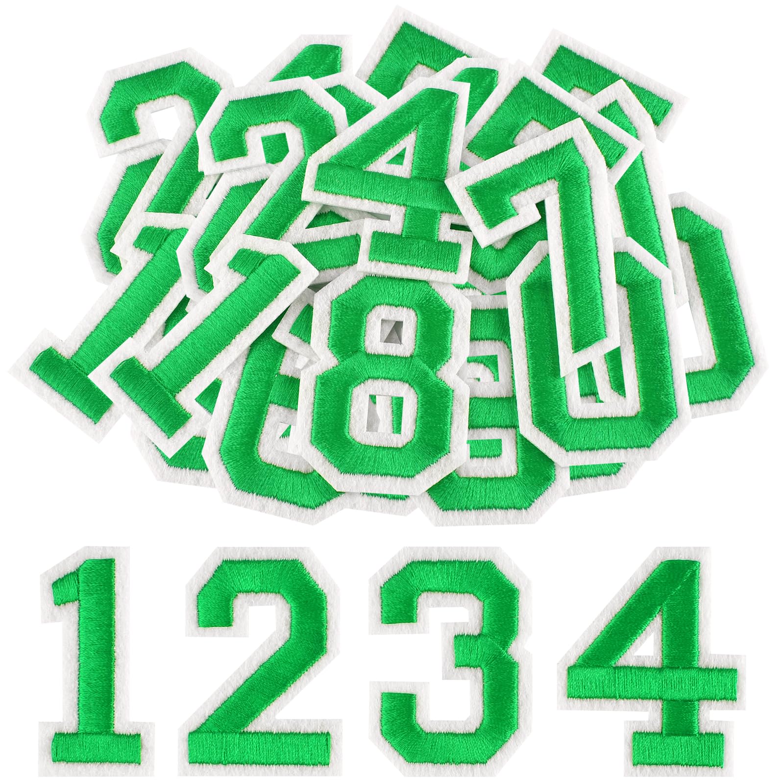 Morcheiong 40 Pcs Iron on Number Patches 0-9, 2 Inch Iron on Embroidered Numbers for Clothing, Pants, Hats, Bags- Green