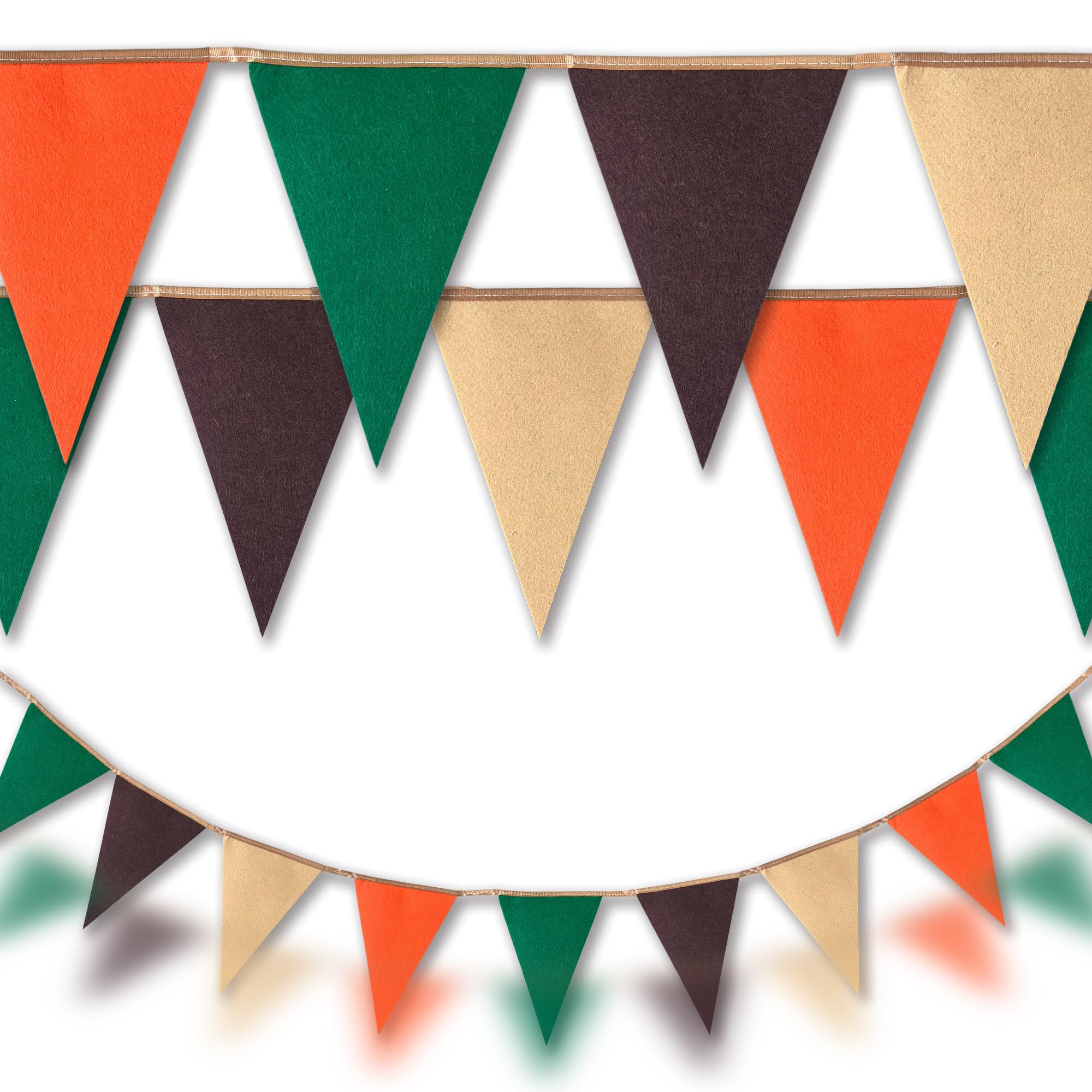 Orange, Green & Brown Fabric Triangle Pennant Bunting Banner – 32 ft Party Decorations Garland with Reusable Cloth Flags for Jungle Safari, Fall, Birthday & Outdoor Events