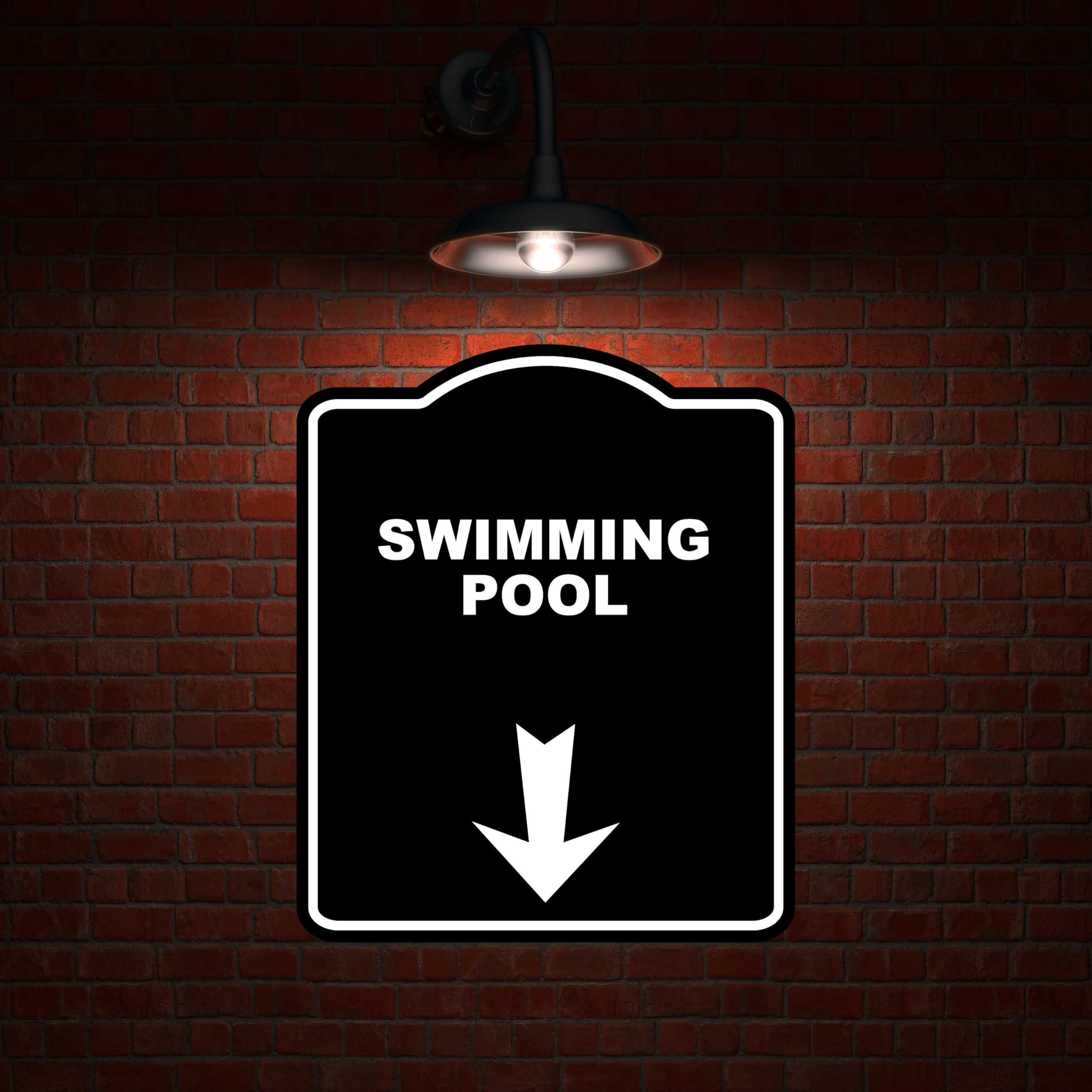 SWIMMING POOL Black Sign Arrow Down Aluminum Composite Sign 15 x 18 inches