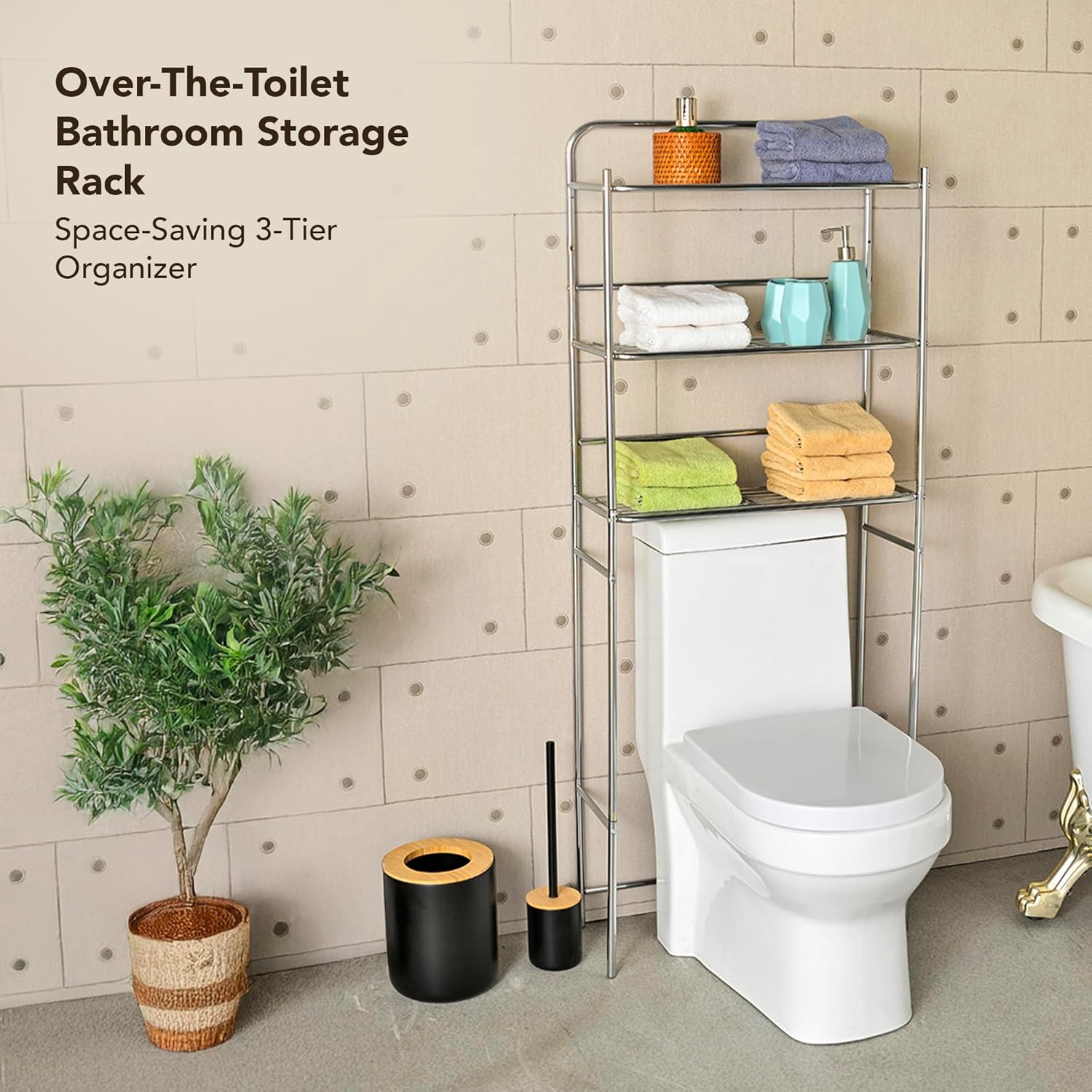 Display by Jack Over-The-Toilet Bathroom Storage Rack, 3-Tier Space-Saving Organizer – Metal Shelf Unit for Towels, Toiletries, and Bathroom Essentials