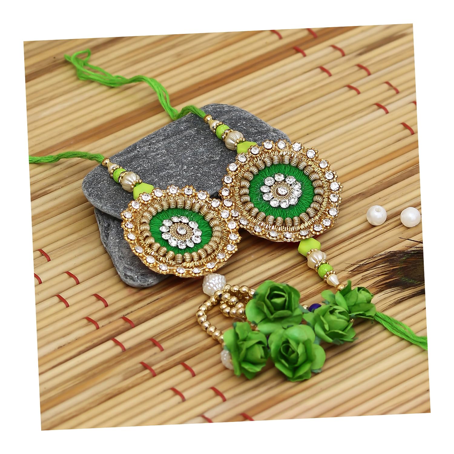 eCraftIndia Bhaiya Bhabhi Rakhi Set and Roli Chawal Pack, Best Wishes Greeting Card, Green, One Size (D676P6C6) (B09B7SHYRH) Amazon Price History, Amazon Price Tracker