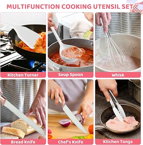 Miniatura 3 de Juego de utensilios de cocina de 37 piezas, juego de utensilios de cocina de silicona con juego de cuchillos de cocina y soporte, juego de