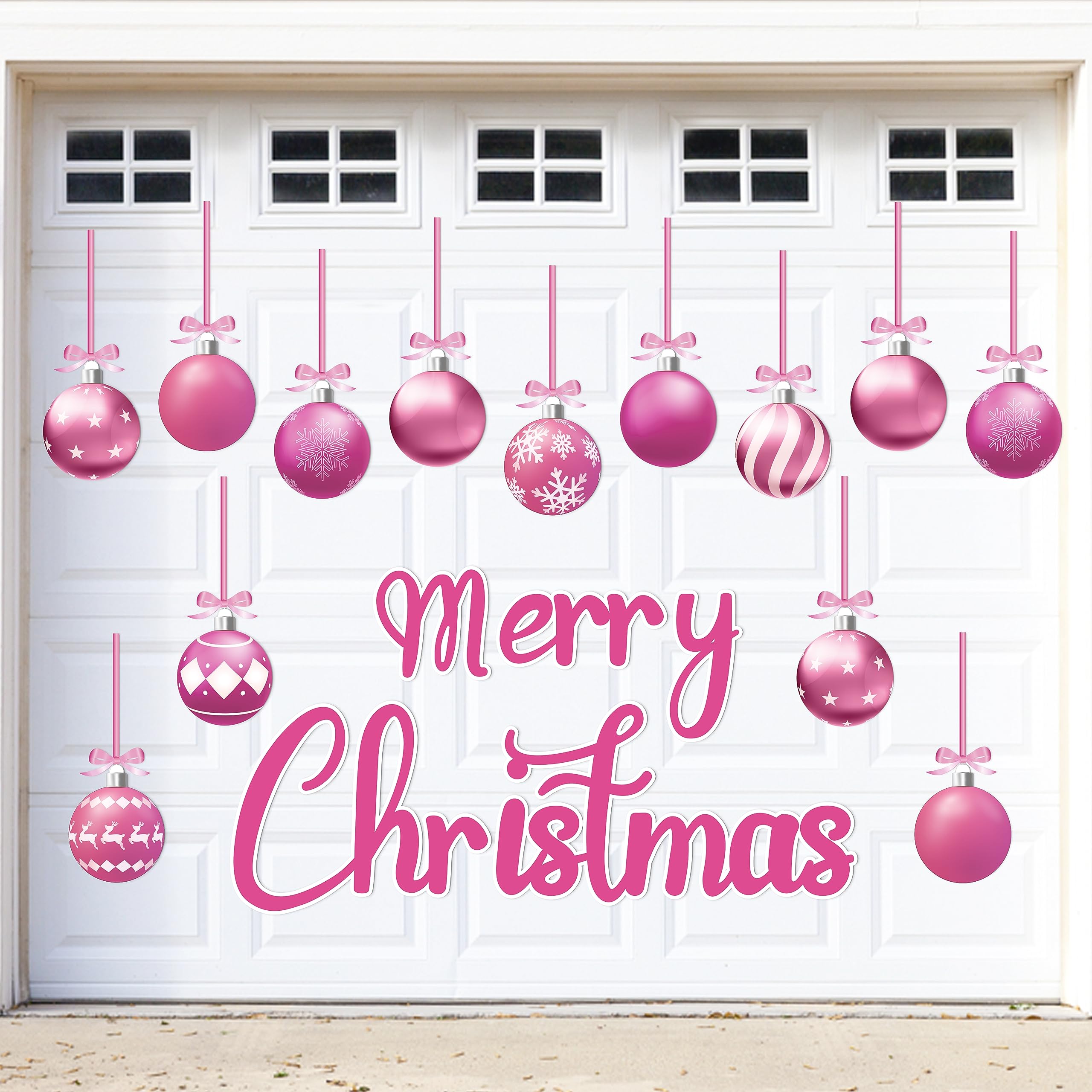 90shine Christmas Garage Door Decorations Magnets, Pink Merry Xmas Ball