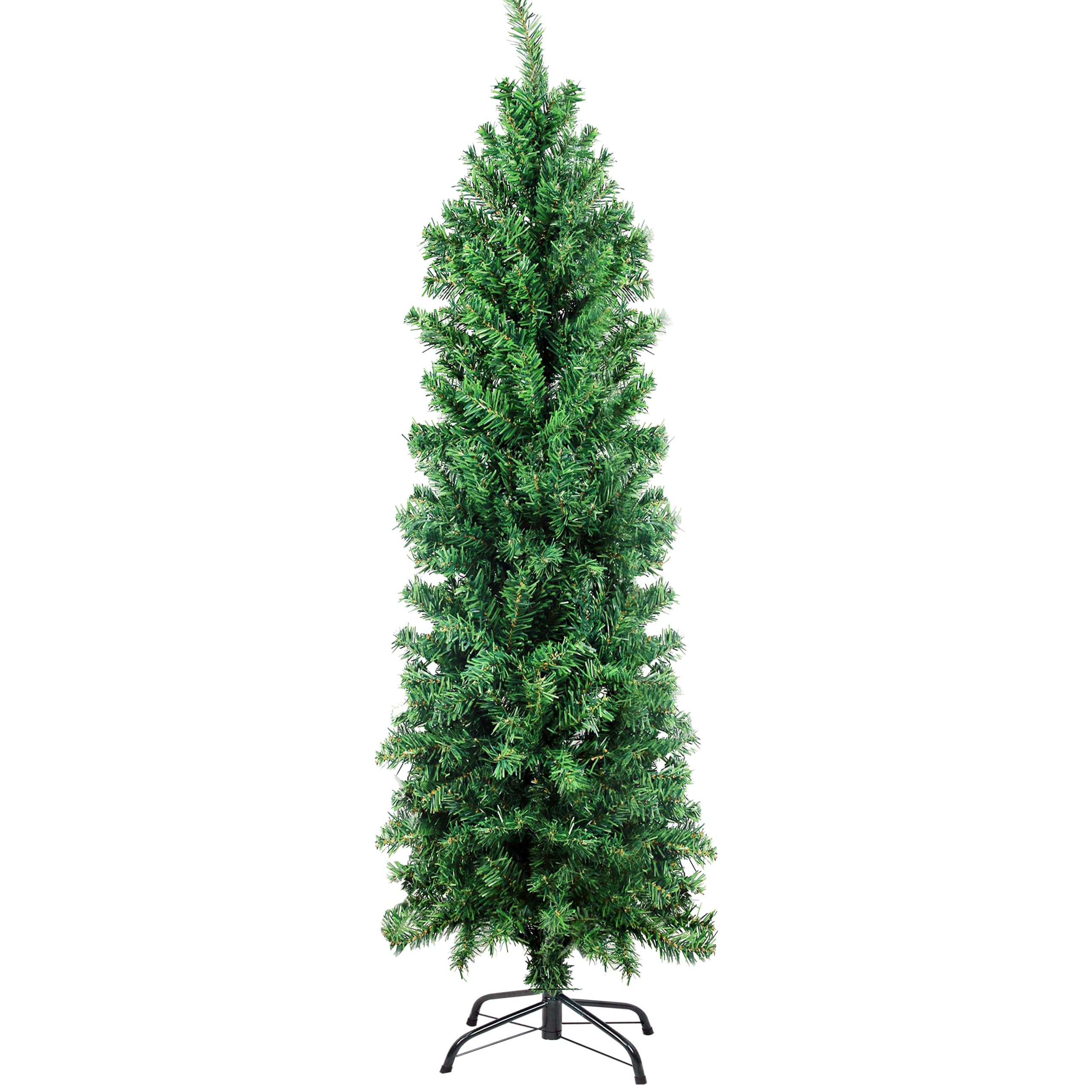 Suunyglade 5.5FT Green Artificial Christmas Tree, Premium Hinged Pine Tree with Solid Foldable Metal Legs, Pencil Shape Christmas Tree Perfect for Home, Shops and Holiday Decoration ( complete).  