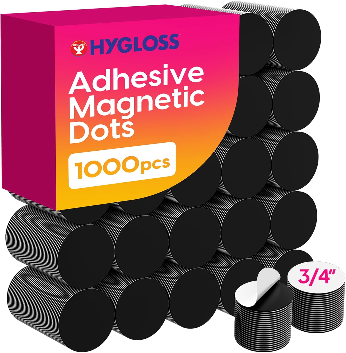 Hygloss 1000 Pcs Magnetic Dots with Adhesive Backing  3/4-Inch Round Sticky Magnet Dots  Small Magnets for Crafts  Thin Flat Circle Magnetic Stickers for Fridge, Classroom, Whiteboard, Pictures