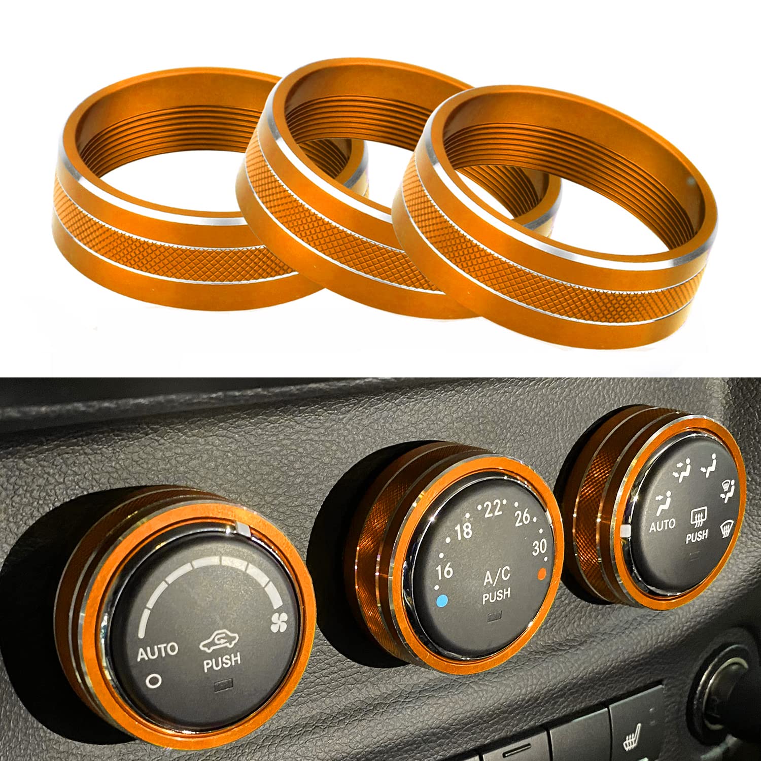 MOEBULB AC Climate Control Knob Ring Air Conditioner Switch Volume Cover Compatible with 2011-2017 Jeep Wrangler JK JKU/Dodge Challenger 2008-2014 Interior Conditioning Accessories Trim (Orange)