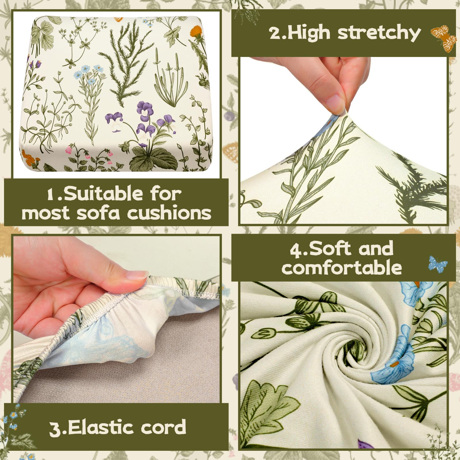 Floral Sofa Covers - 8 Piece Wildflower Patio Cushions -4 Floral Sofa Covers - 8 Piece Wildflower Patio Cushions -4