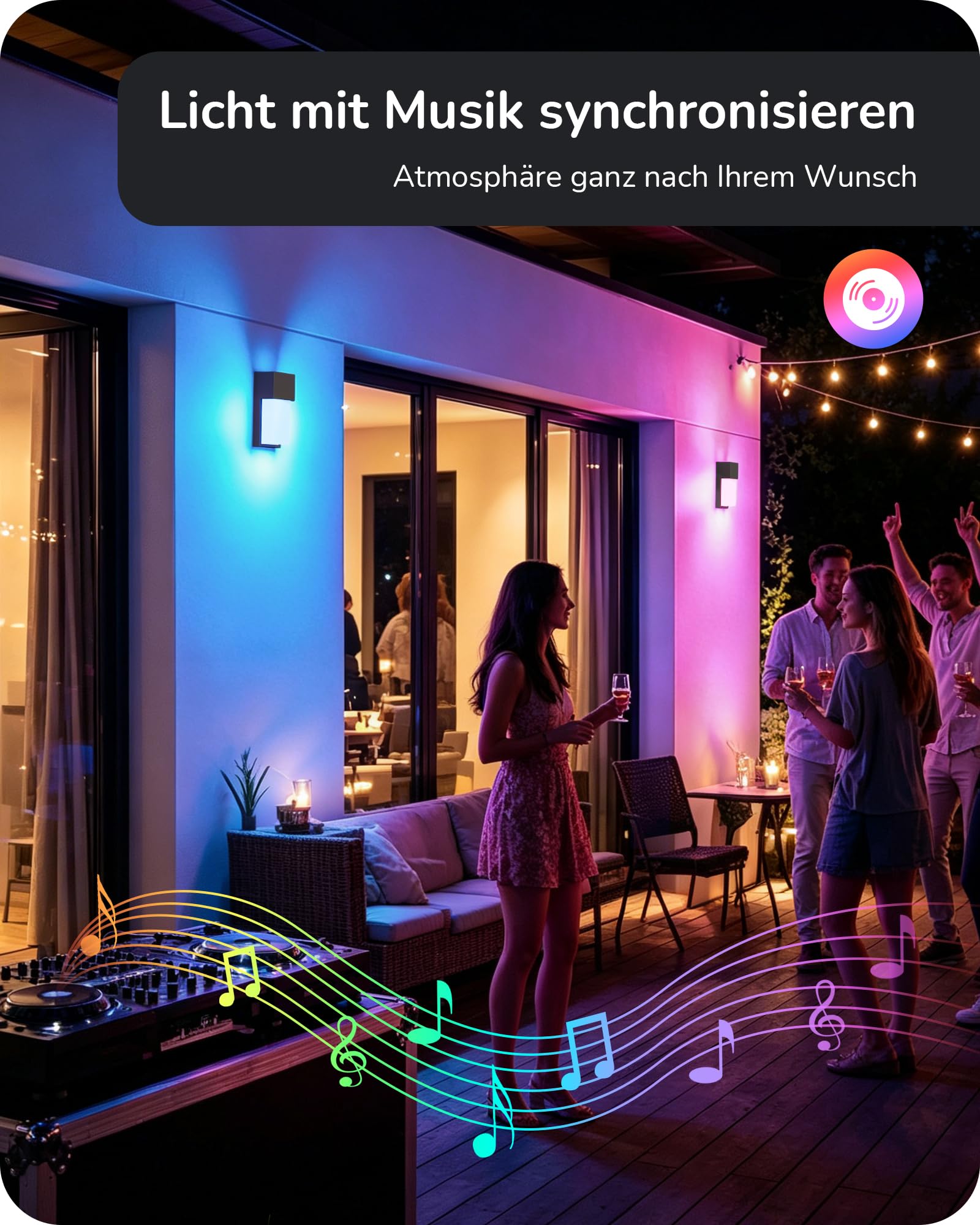 EDISHINE Smart Außenwandleuchte RGBCW, App-Steuerung, IP65 wasserdicht