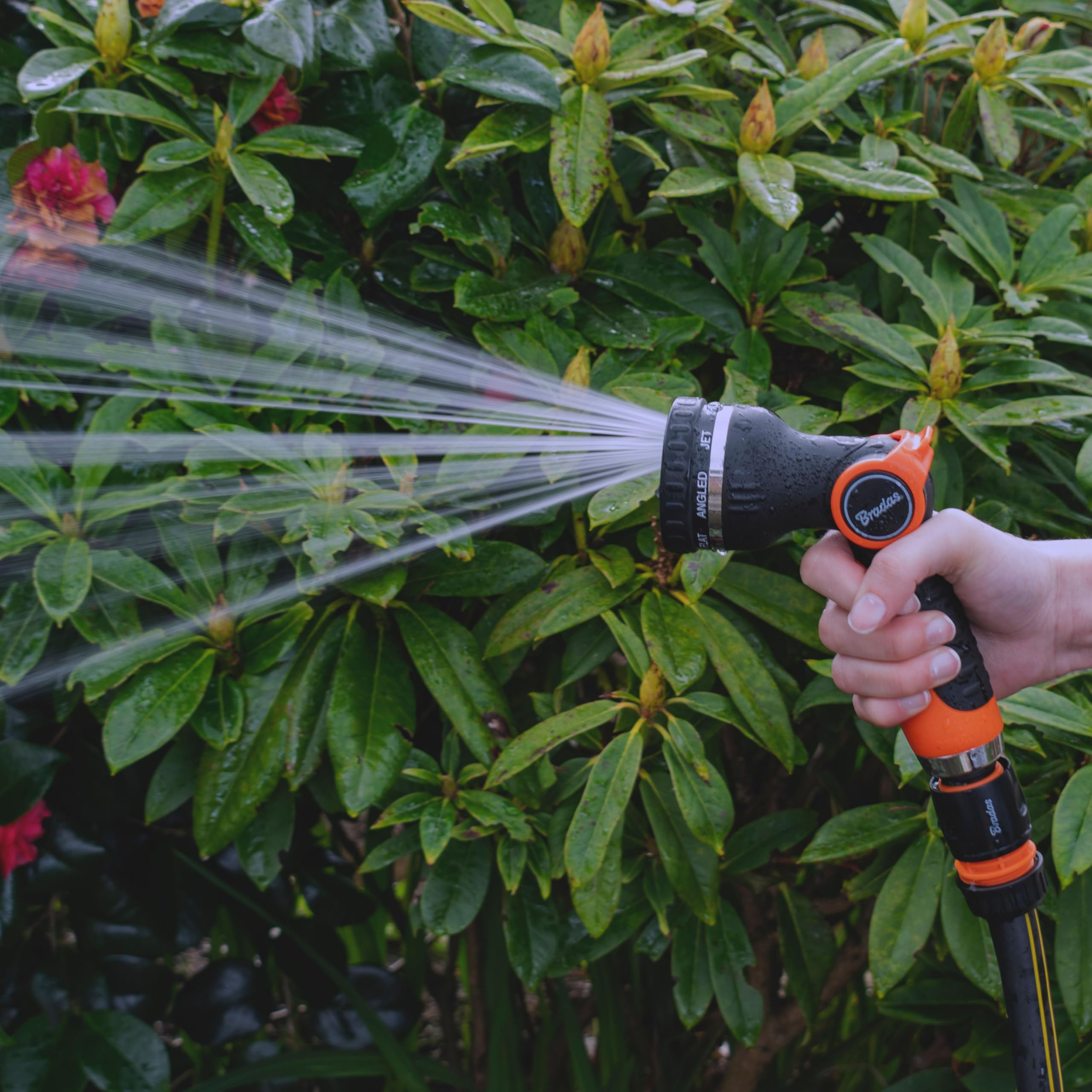 Clothing Estates Black/Orange Eco-2028 Hose Gun With 8 Adjustable Spray Patterns, Click-Lock Quick Connect, Trigger Lock