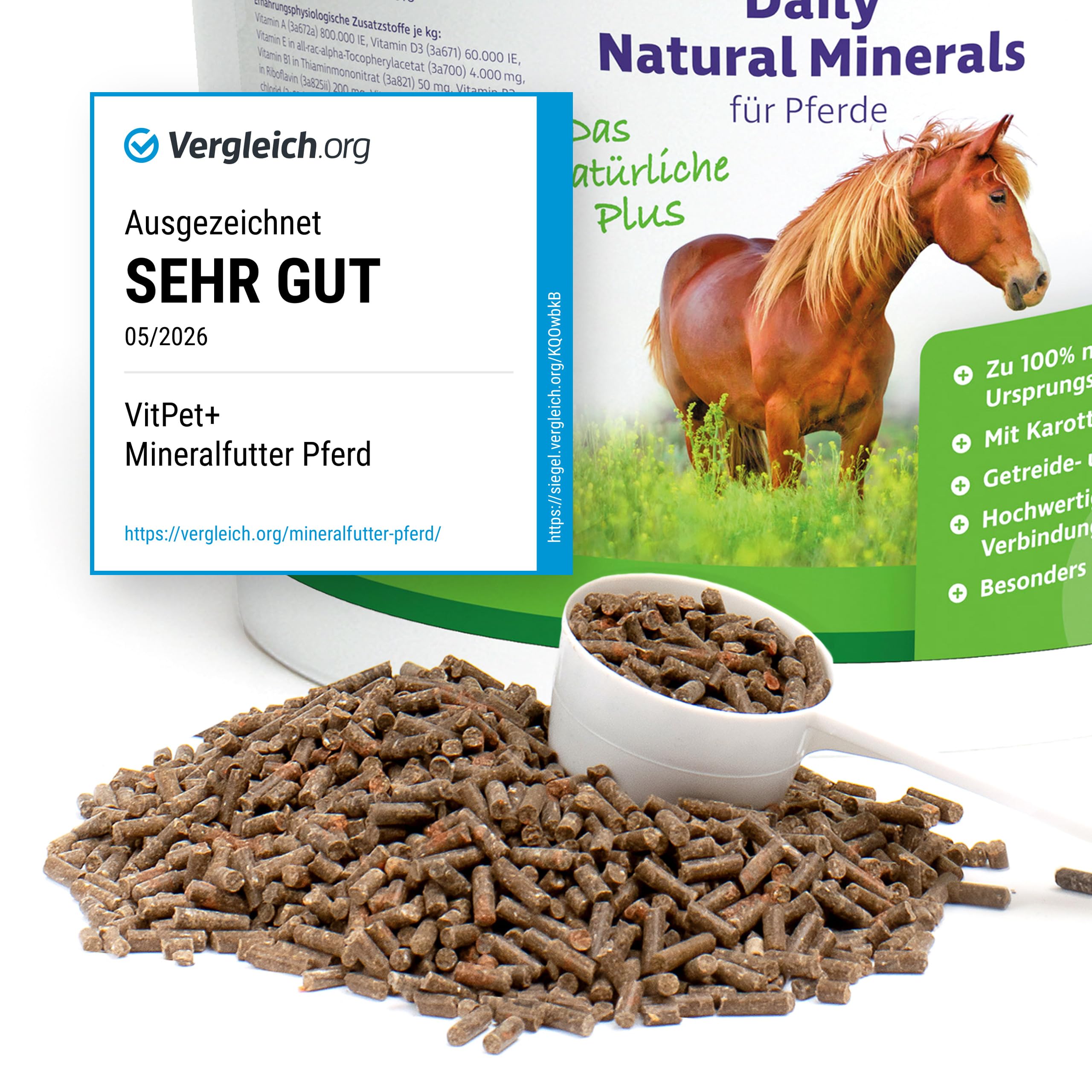 Daily Natural Minerals – Premium Mineralfutter Pferde 4 kg | Magnesium, Biotin, Zink, Selen | Getreidefrei & Melassefrei | inkl. Dosierlöffel