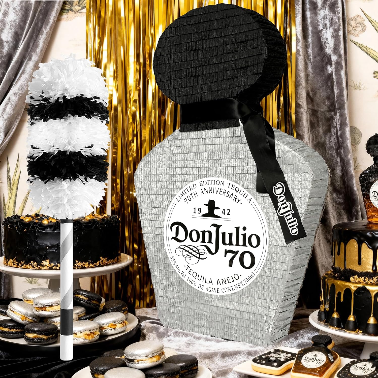 25" Tequila Bottle Piñata with Bat Stick, Eye Mask, Rope - Perfect for Party Decorations, Photo Prop, Birthday, Funny Anniversary, 21 birthday - Fits candy/favors