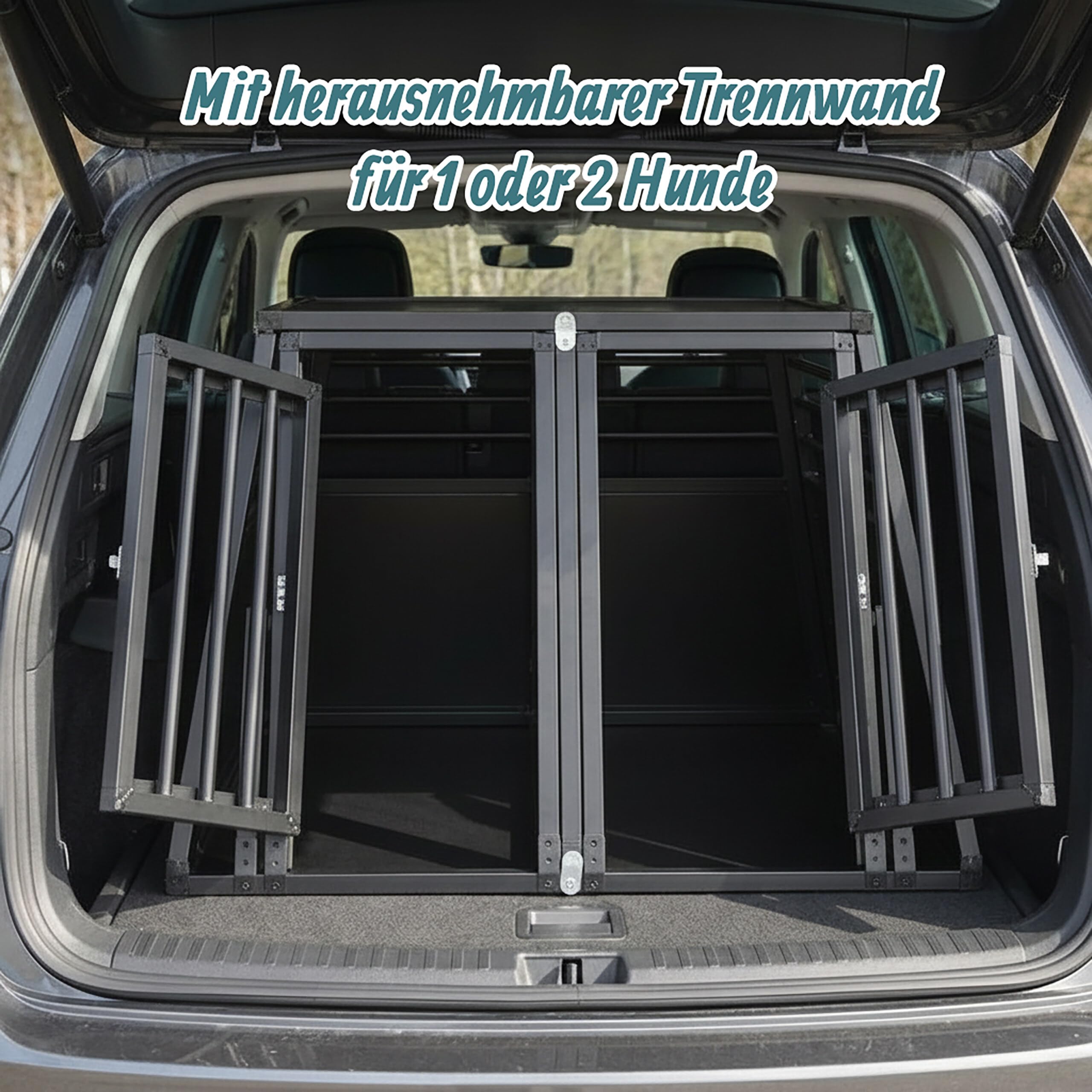 Relaxdays Hundebox Auto, doppelte Hundetransportbox, Kofferraum, abgeschrägt, Trennwand, HBT: 64 x 90 x 82 cm, schwarz